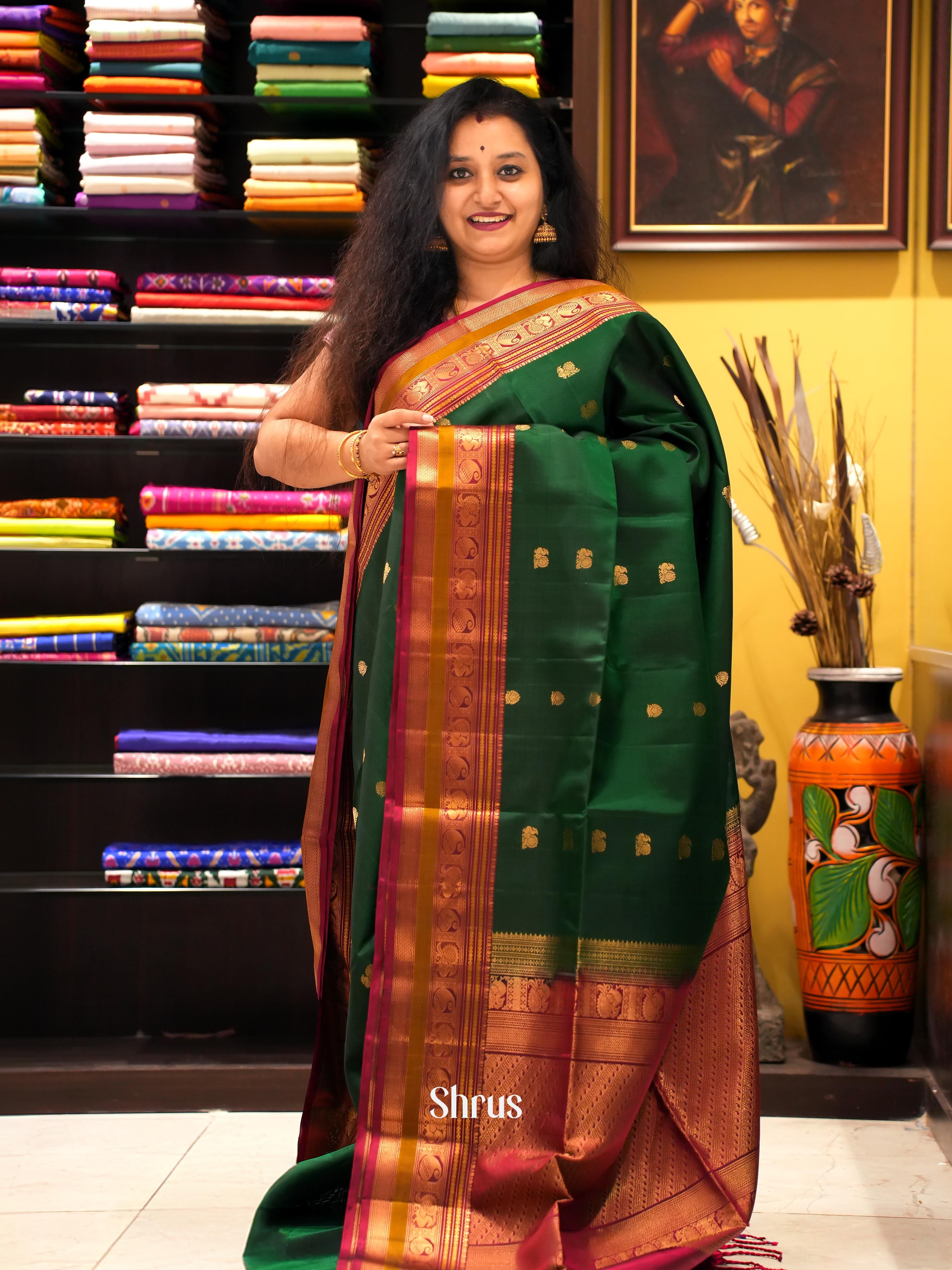 Green & Maroon - Soft Silk Saree - Shop on ShrusEternity.com