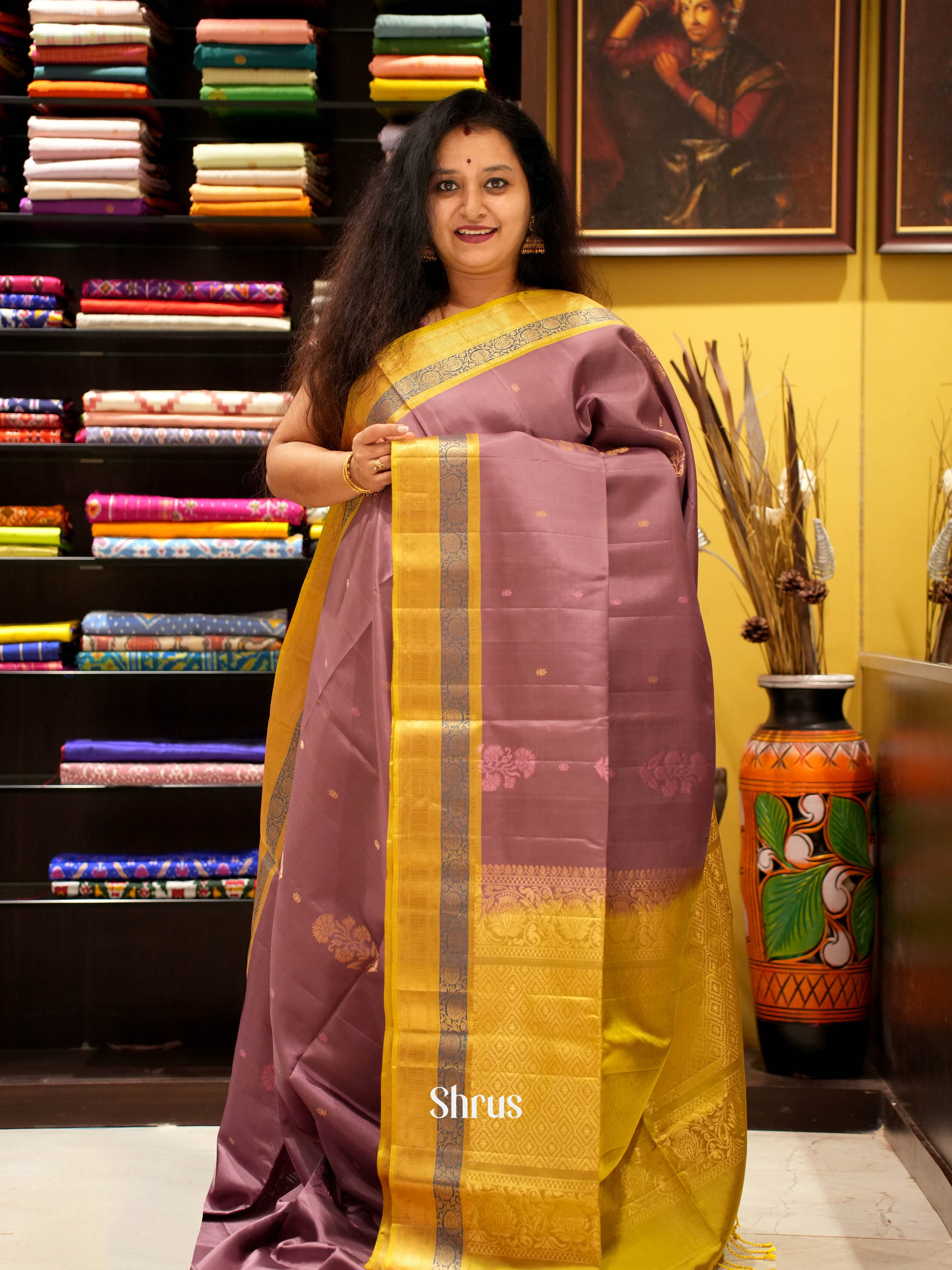 Brown & Yellow - Soft Silk Saree - Shop on ShrusEternity.com