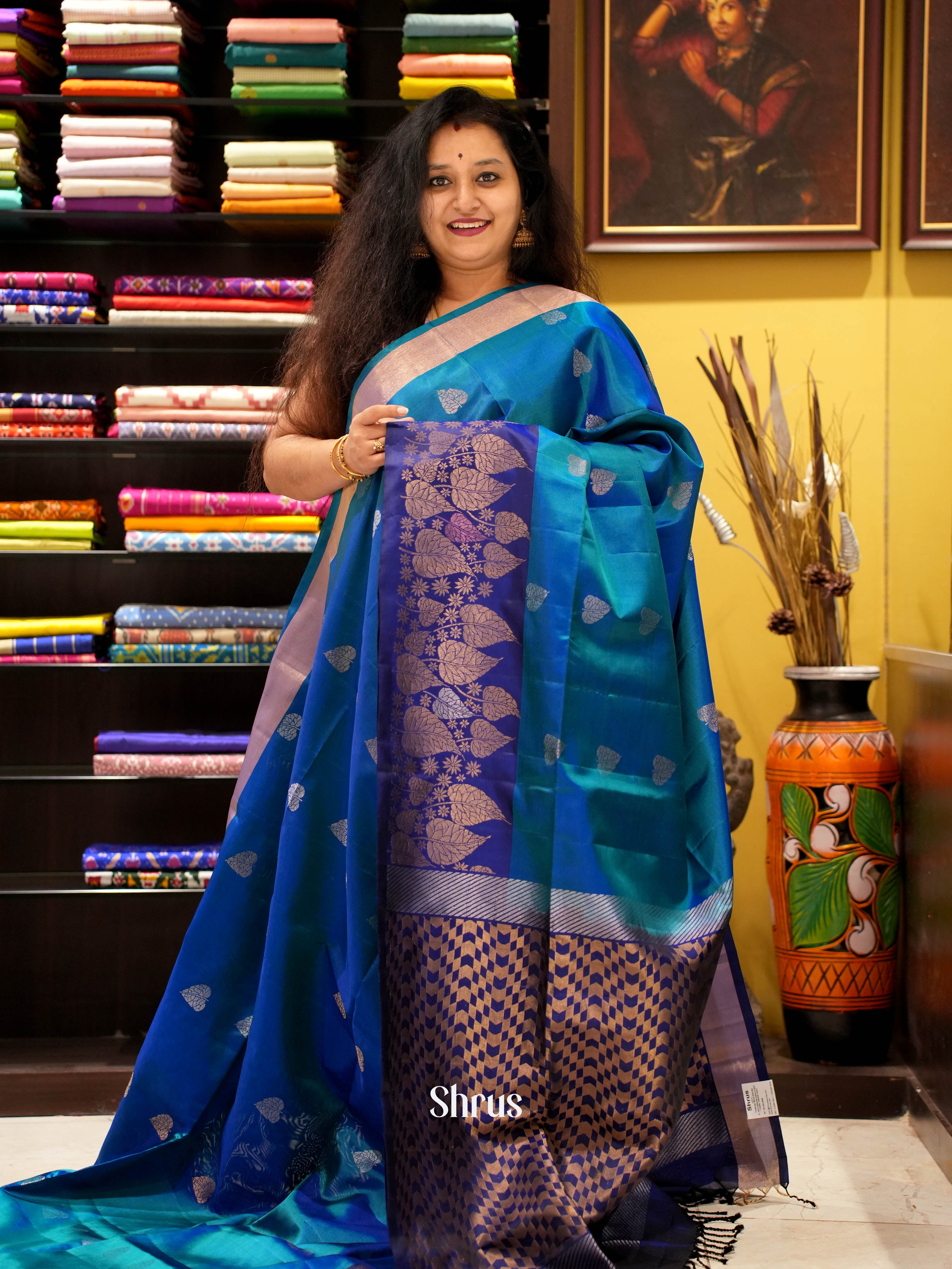 Blue & dark Blue - Soft Silk Saree - Shop on ShrusEternity.com
