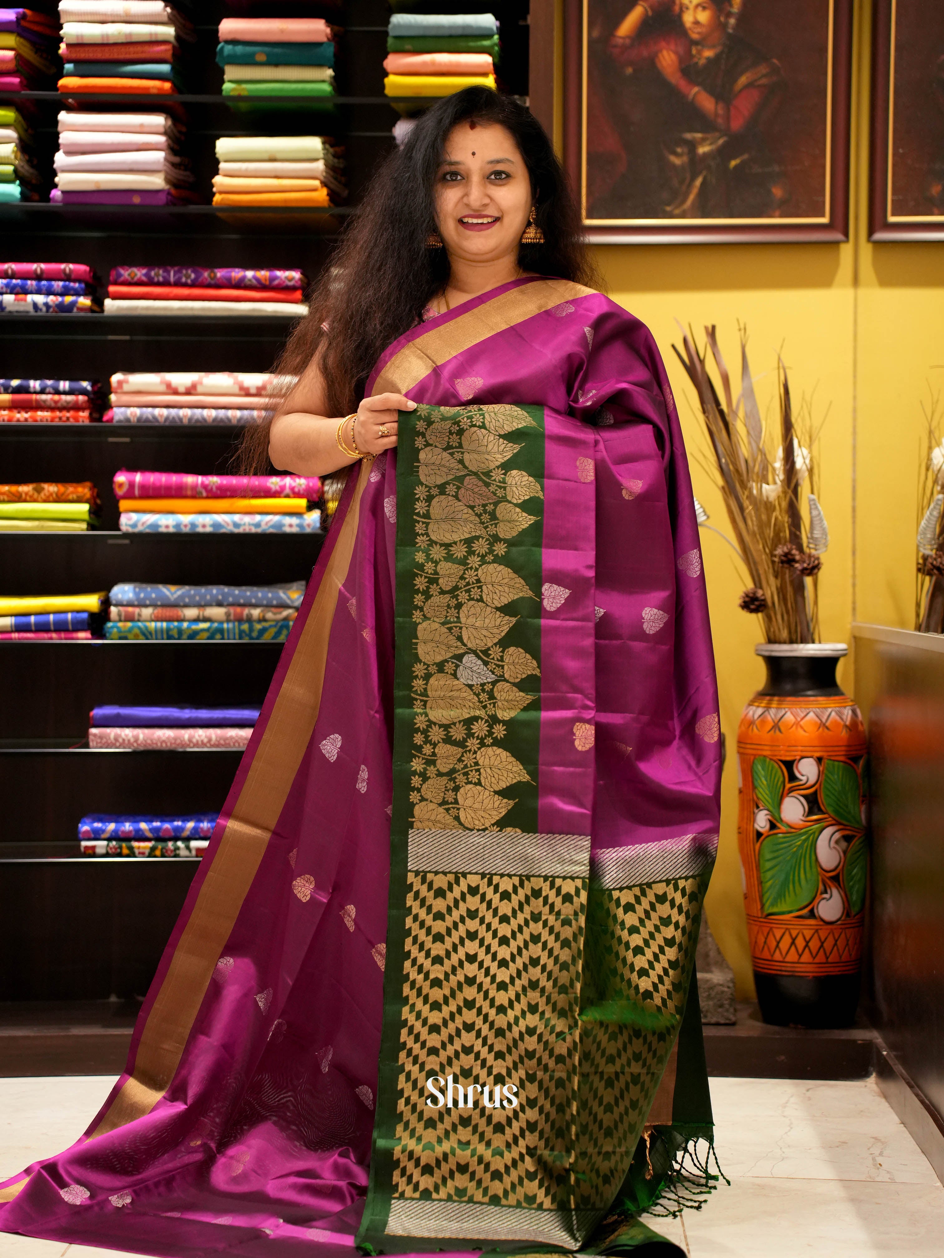 Purple & Green - Soft Silk Saree - Shop on ShrusEternity.com