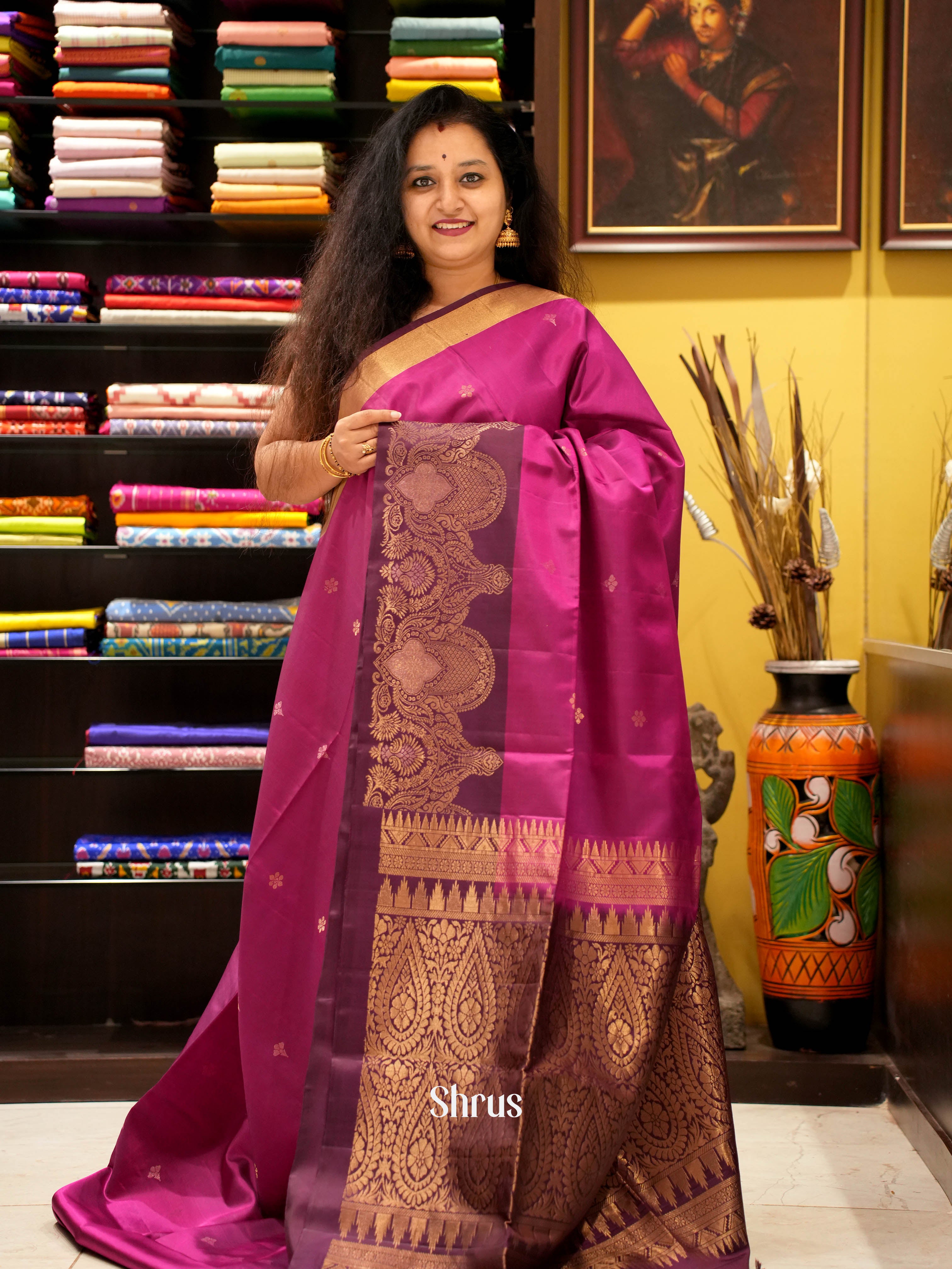 Purple & Maroon- Soft Silk Saree - Shop on ShrusEternity.com