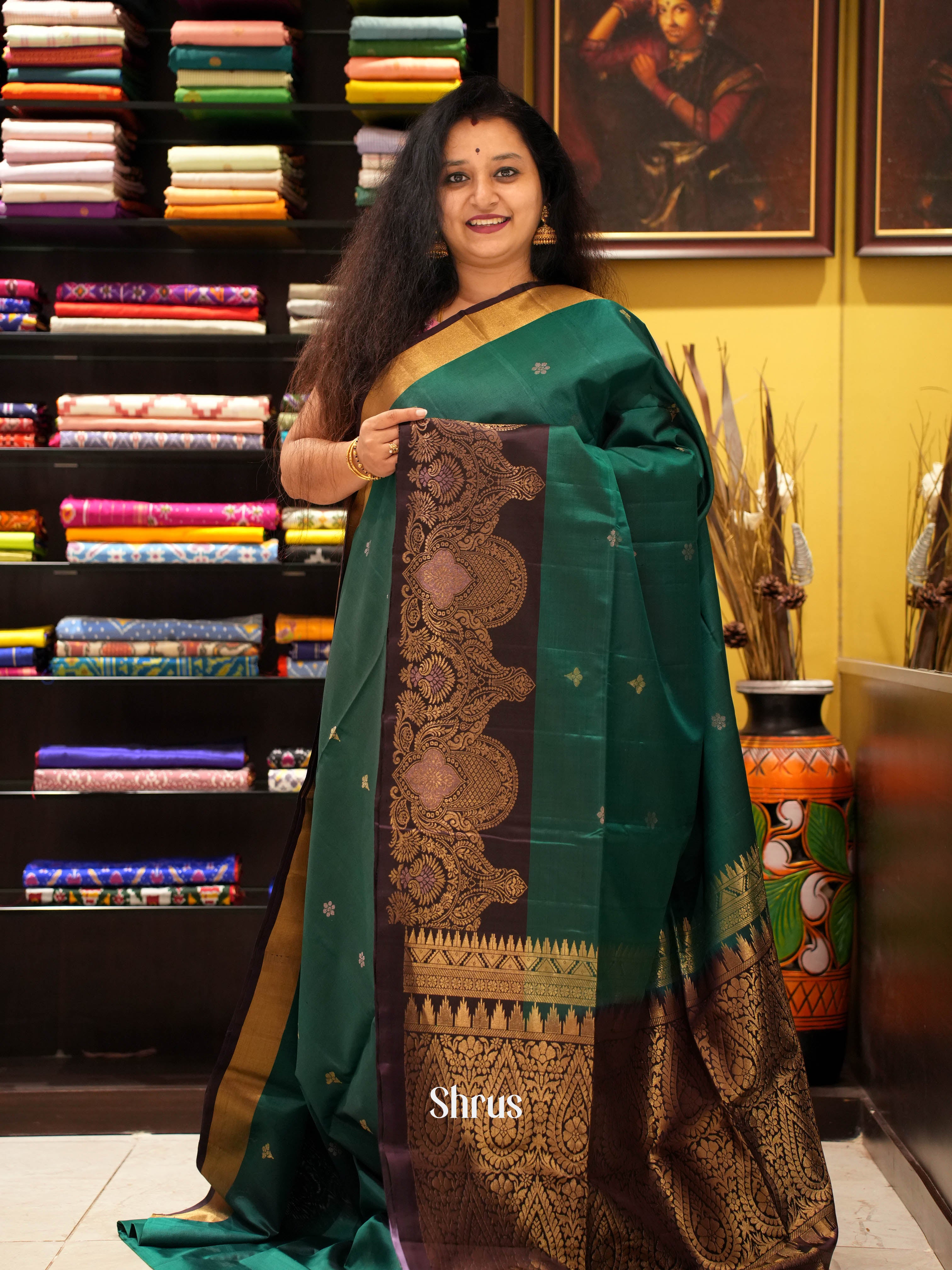Green & Brown - Soft Silk Saree - Shop on ShrusEternity.com