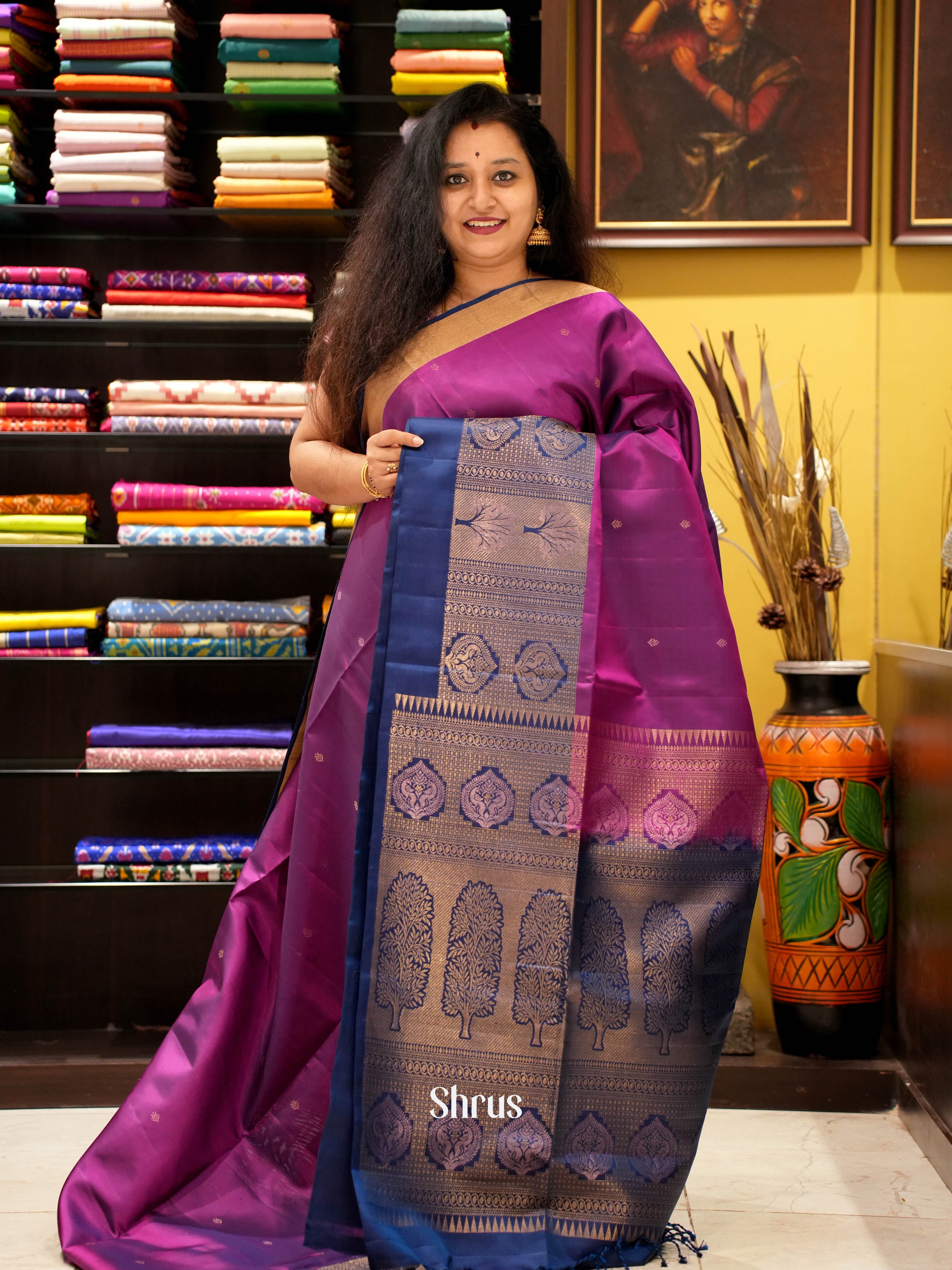 Purple & Blue - Soft Silk Saree - Shop on ShrusEternity.com