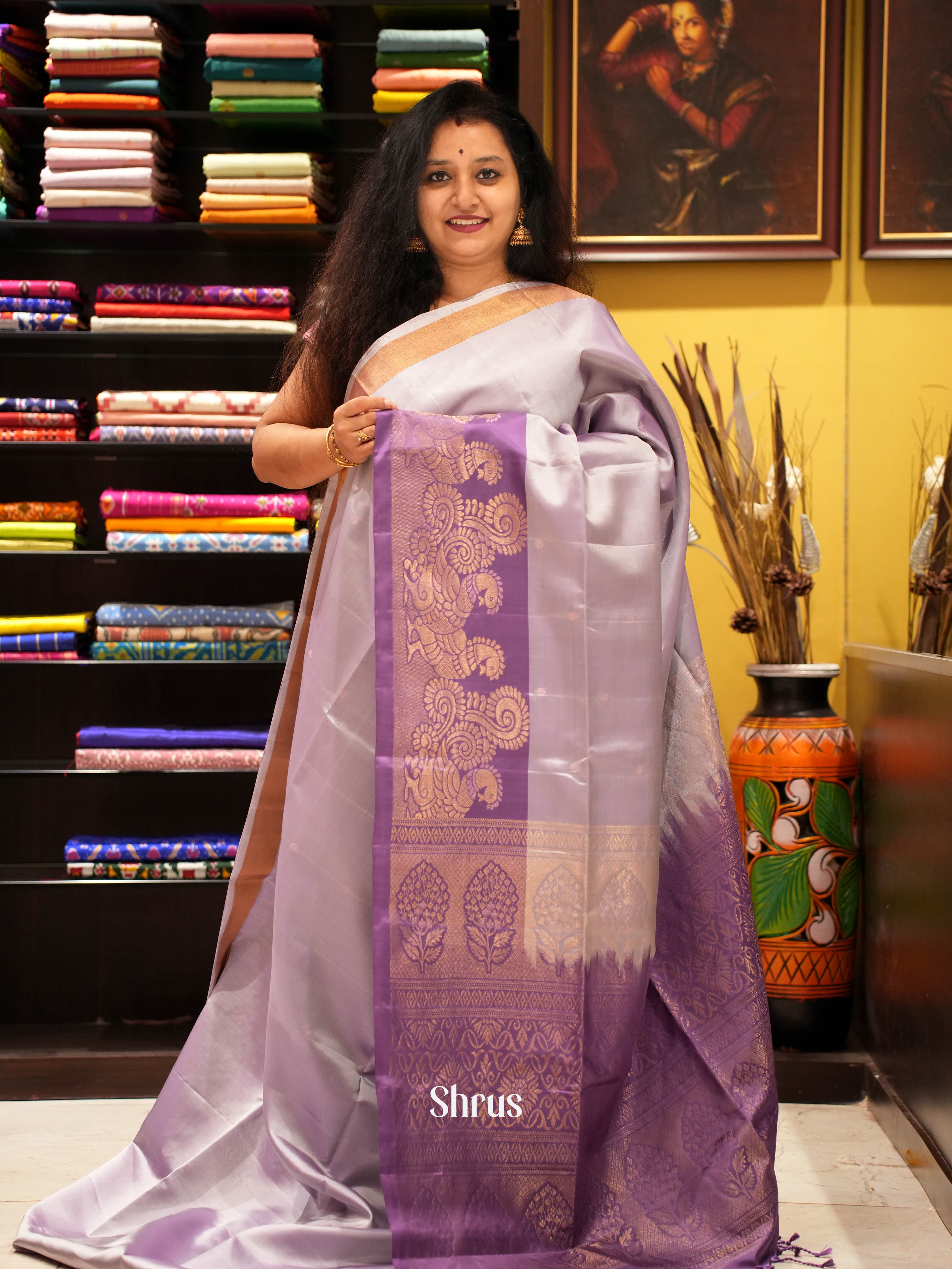 Mild Lavender & Purple- Soft Silk Saree - Shop on ShrusEternity.com
