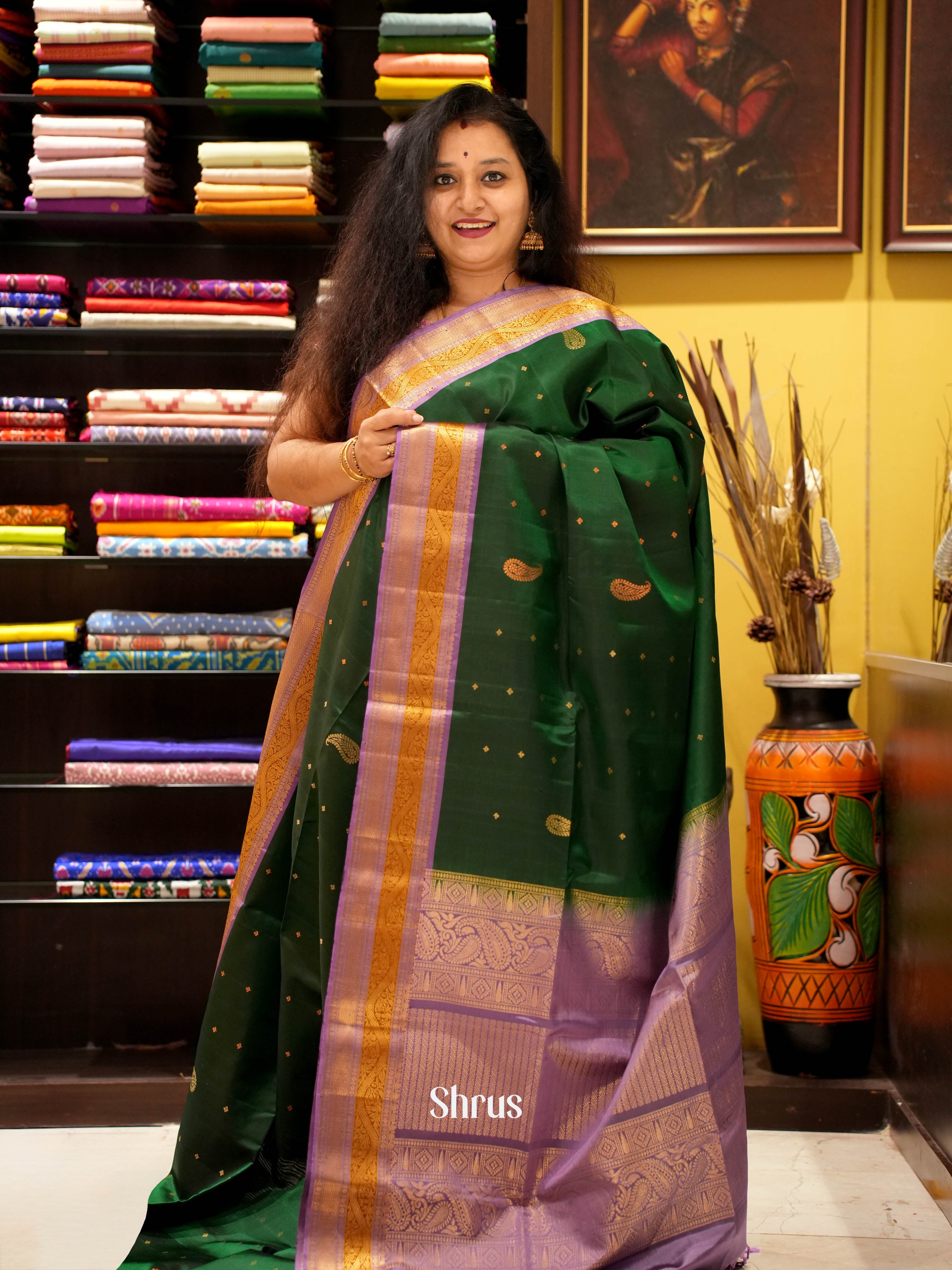 Green & Purple- Soft Silk Saree - Shop on ShrusEternity.com