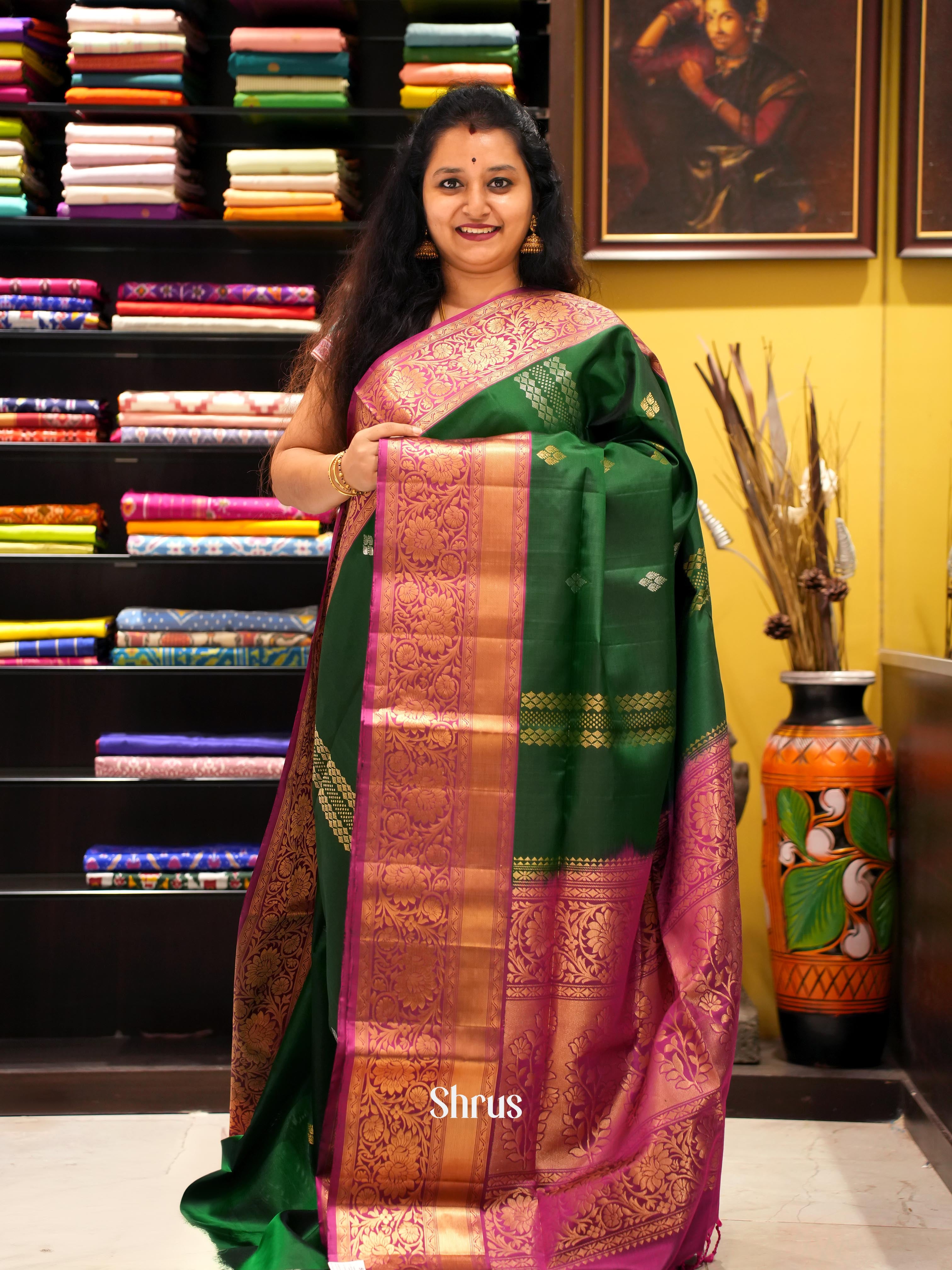 Green & Purple - Soft Silk Saree - Shop on ShrusEternity.com