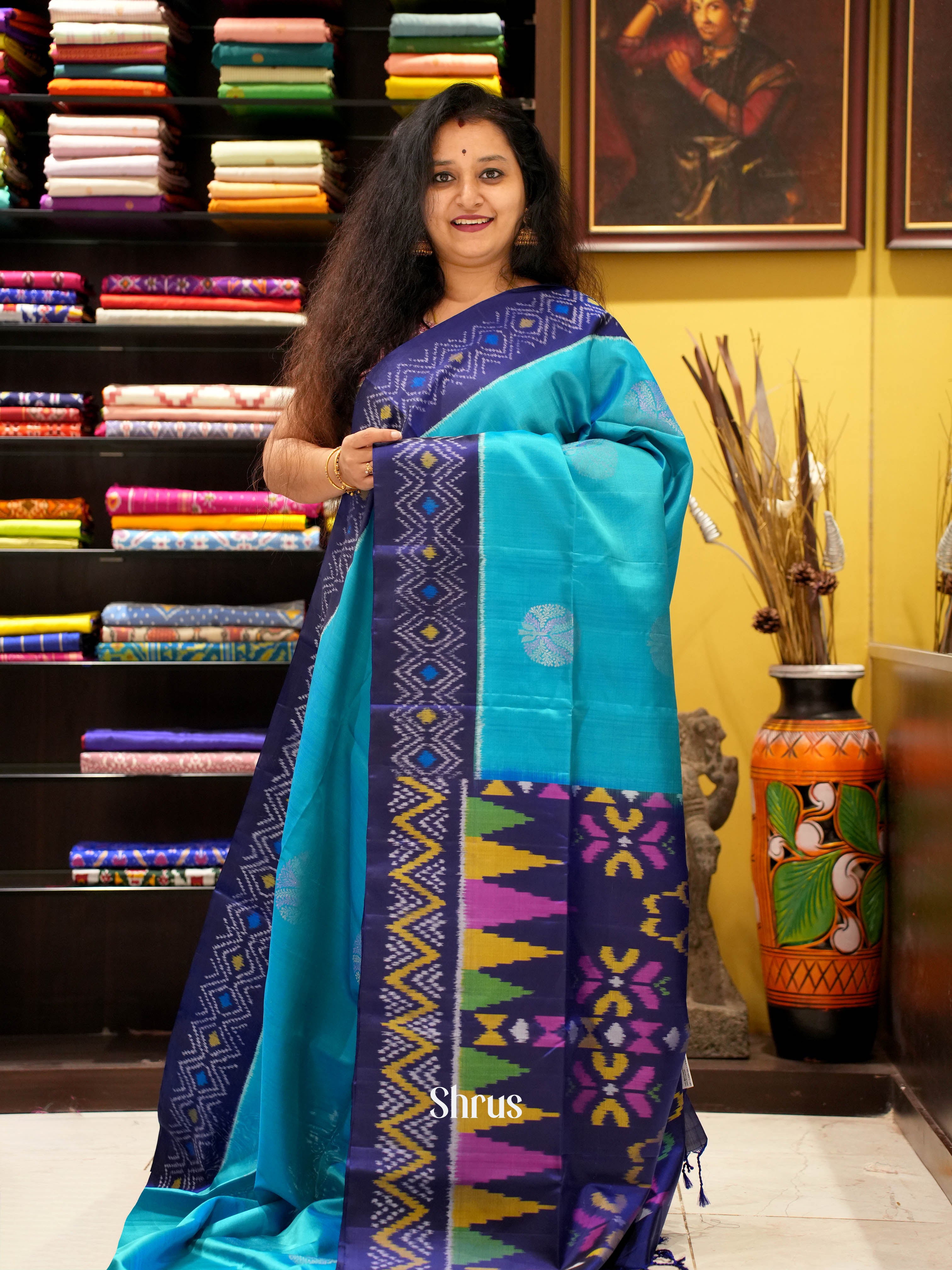 Teal & Blue- Soft Silk Saree - Shop on ShrusEternity.com