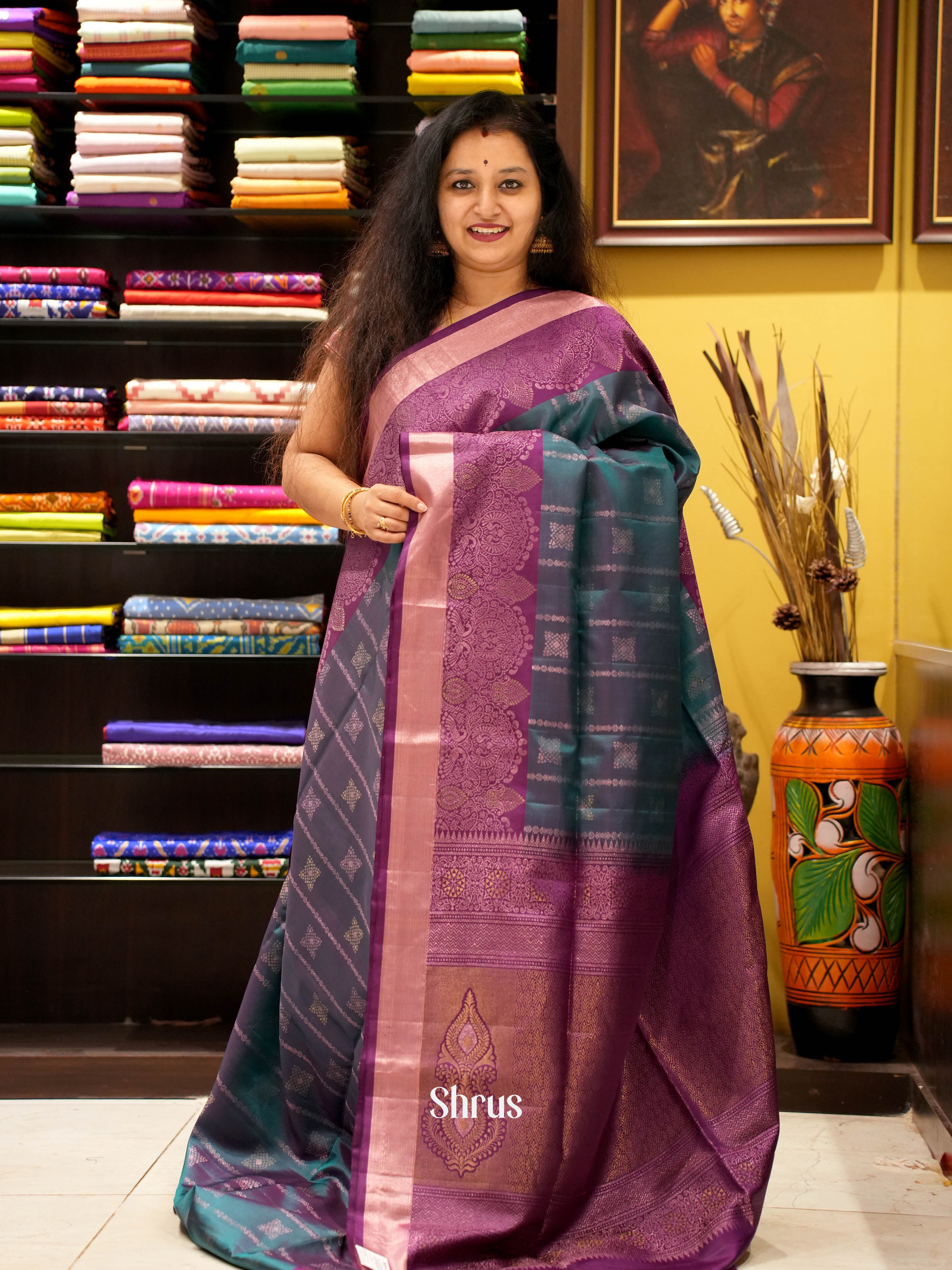 Green & Purple - Soft Silk Saree - Shop on ShrusEternity.com