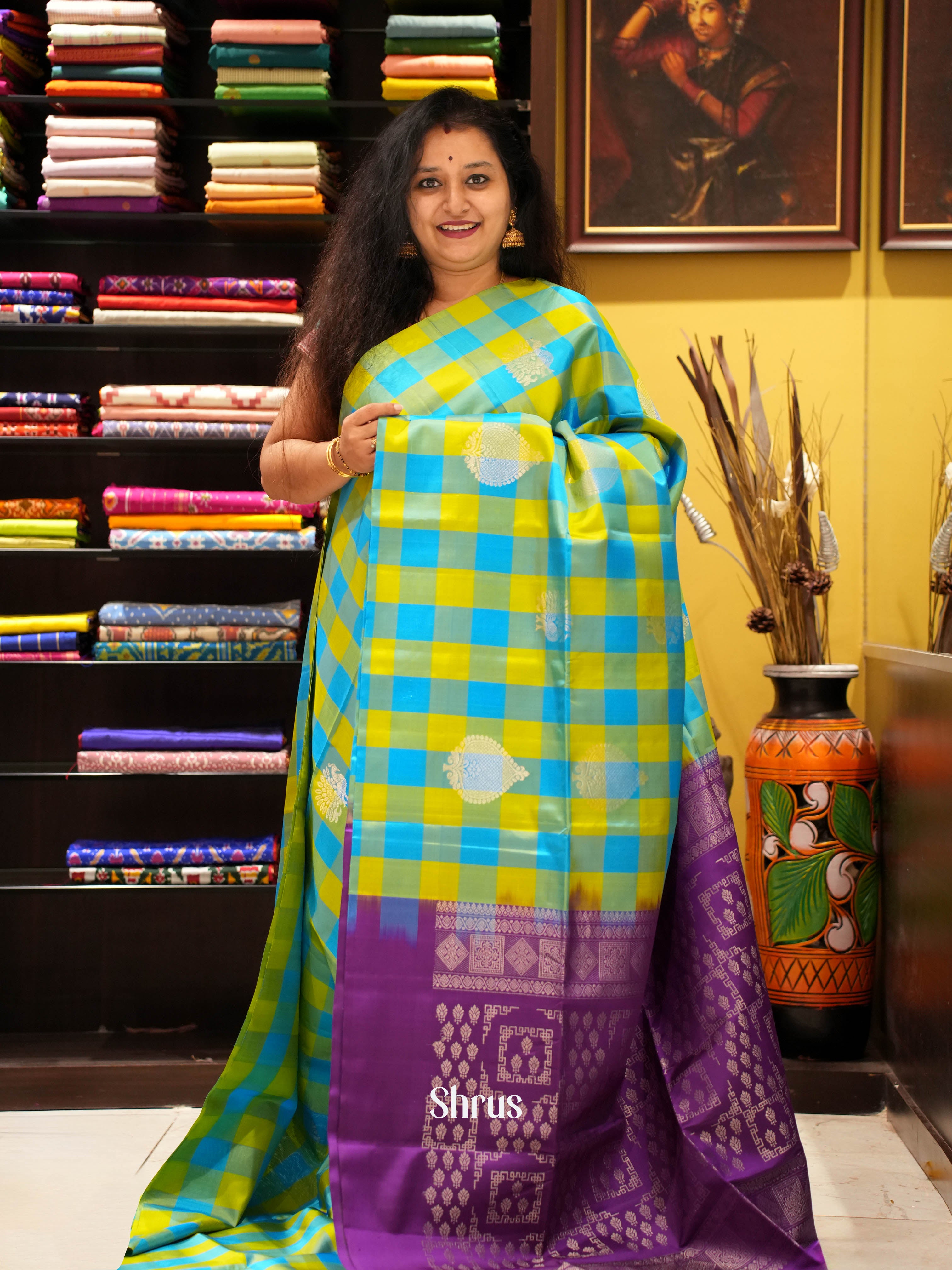 Blue & Purple - Soft Silk Saree - Shop on ShrusEternity.com