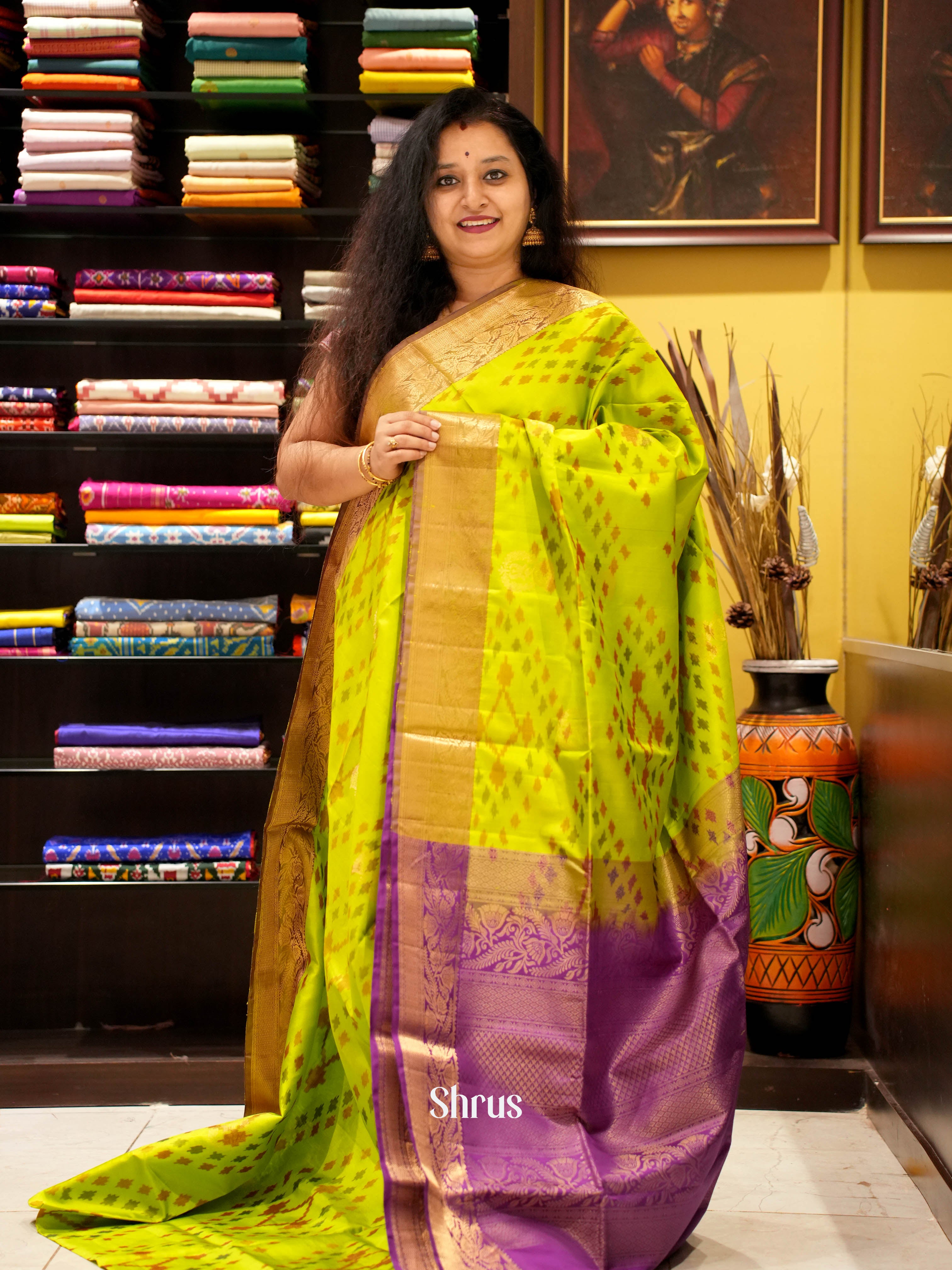 Green & Purple - Soft Silk Saree - Shop on ShrusEternity.com