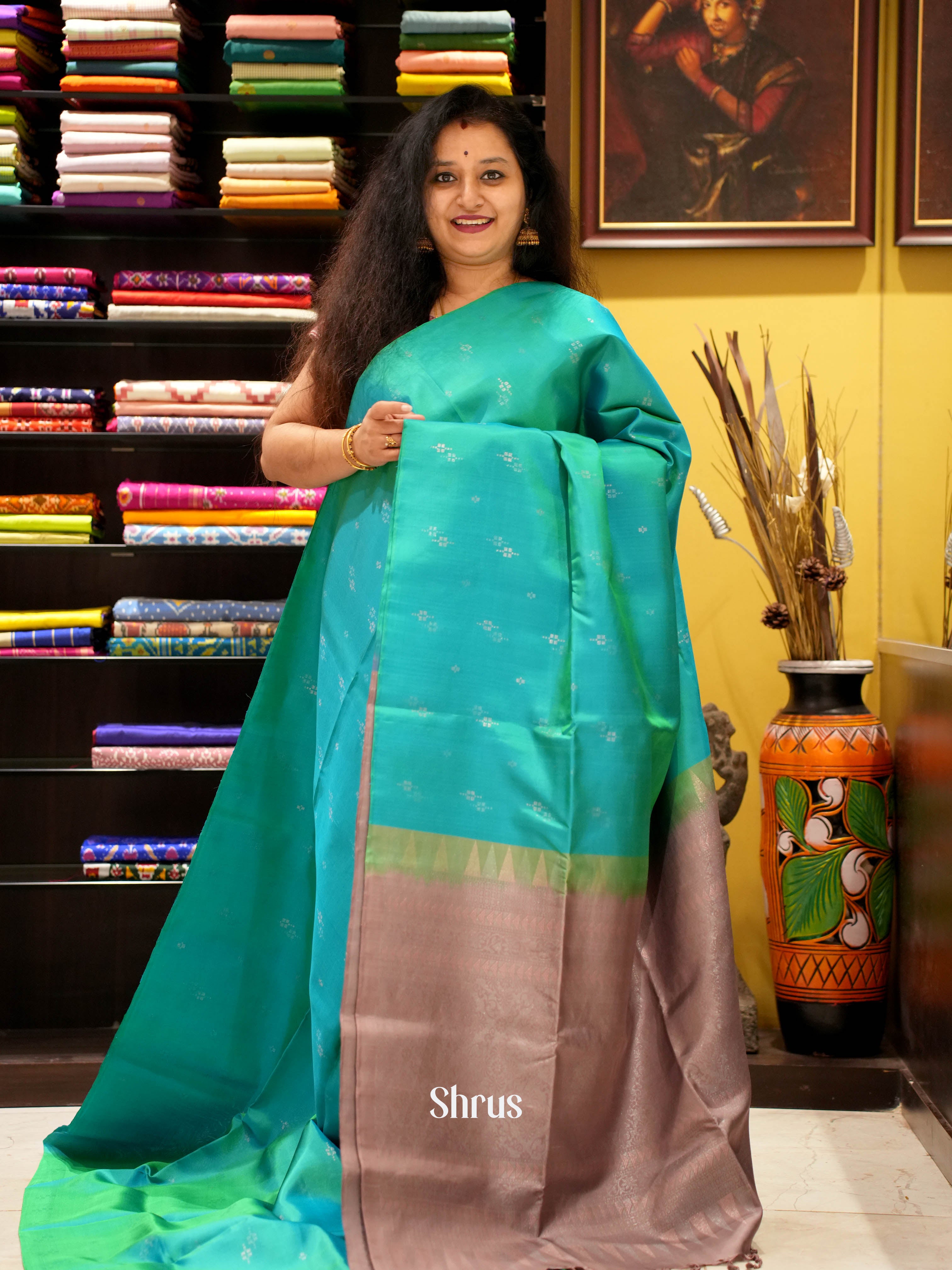 Green & Brown - Soft Silk Saree - Shop on ShrusEternity.com