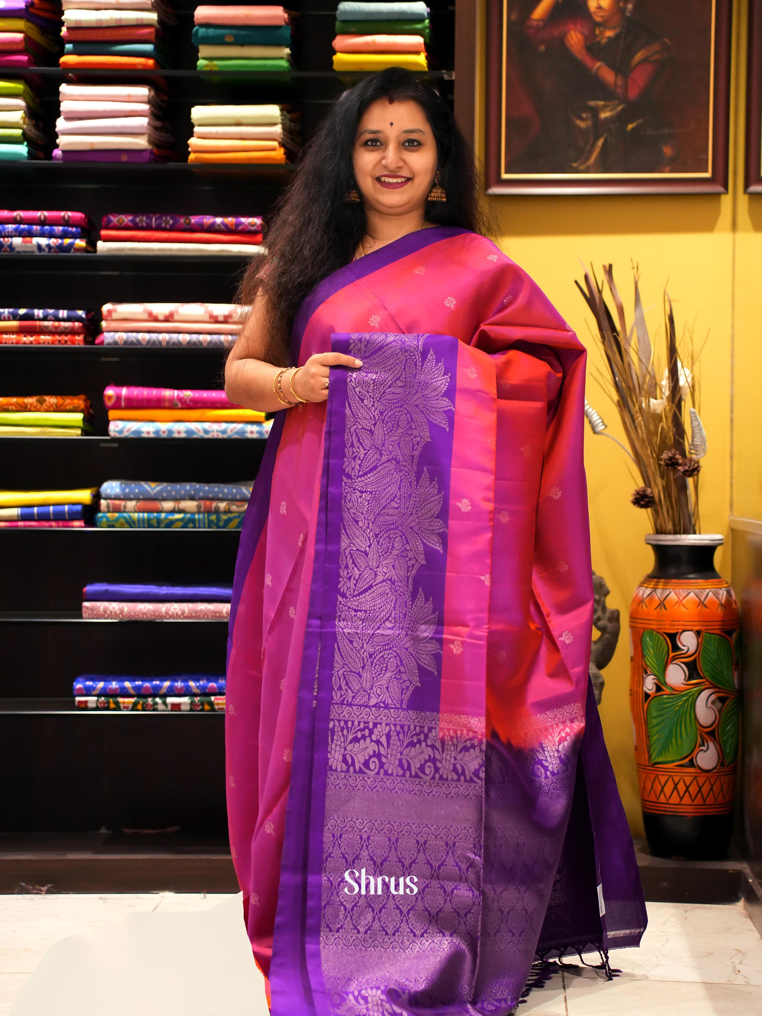Pink & Purple - Soft Silk Saree - Shop on ShrusEternity.com