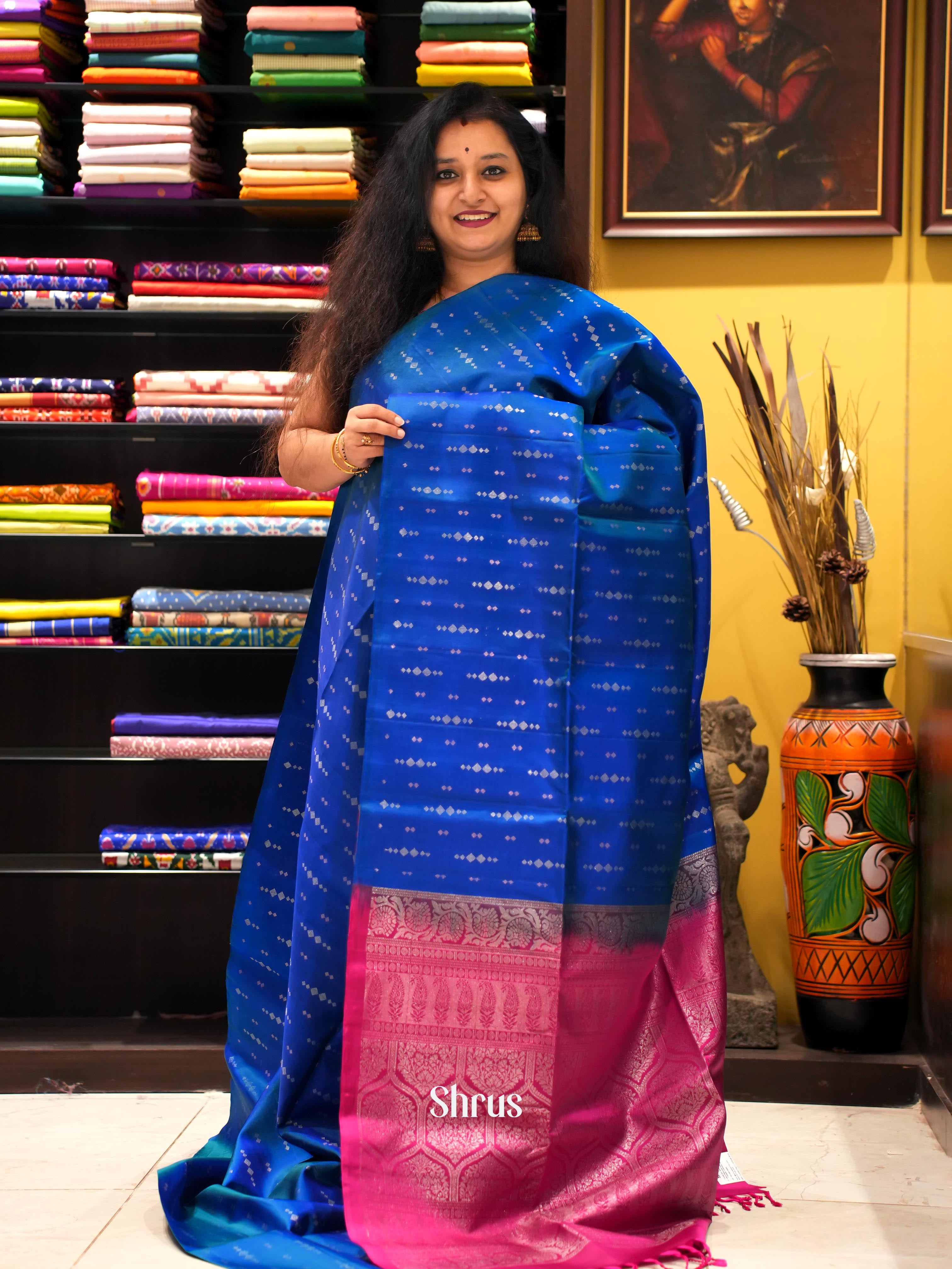 Blue & Purple - Soft Silk Saree - Shop on ShrusEternity.com