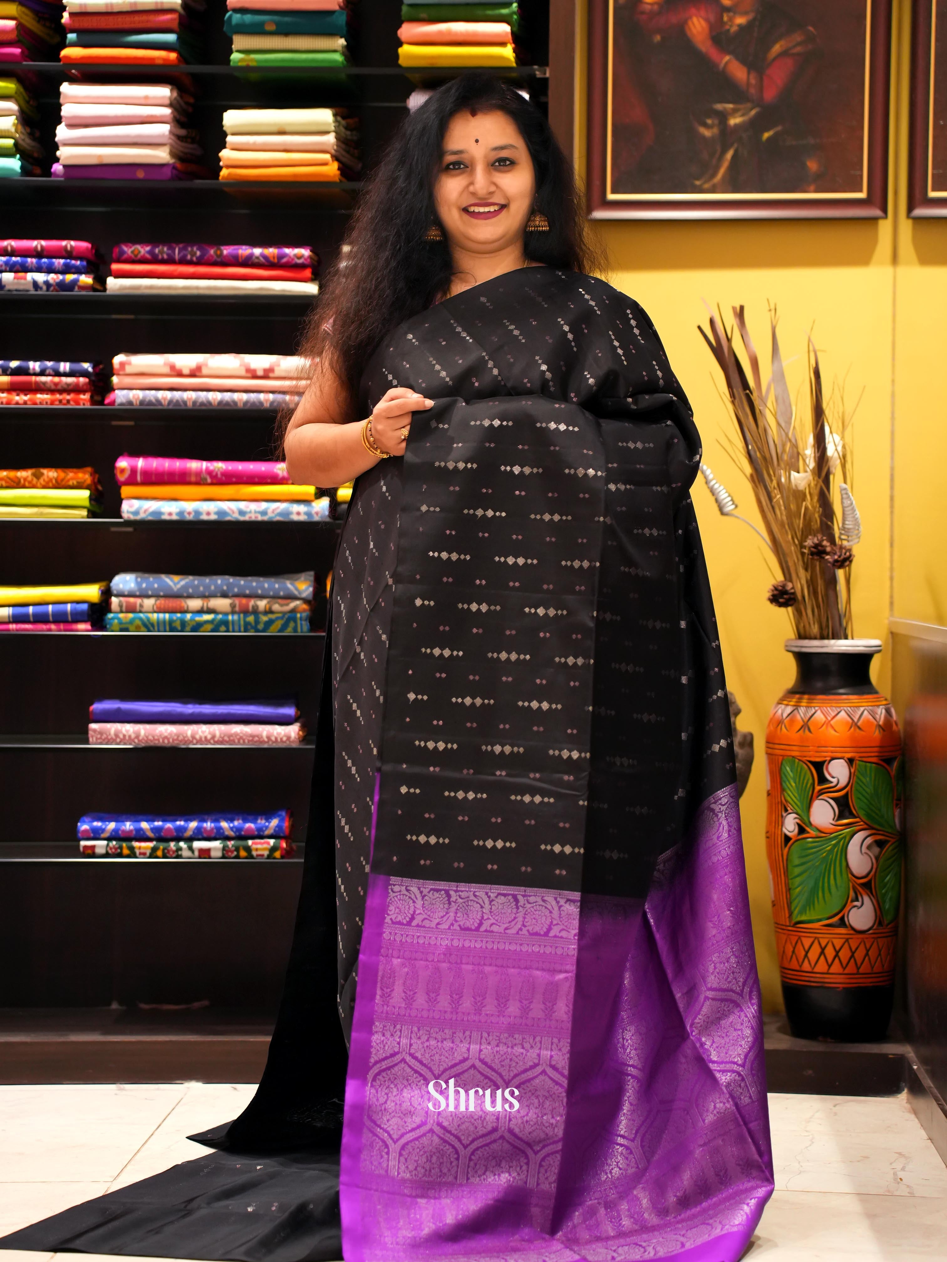 Black & Purple - Soft Silk Saree - Shop on ShrusEternity.com