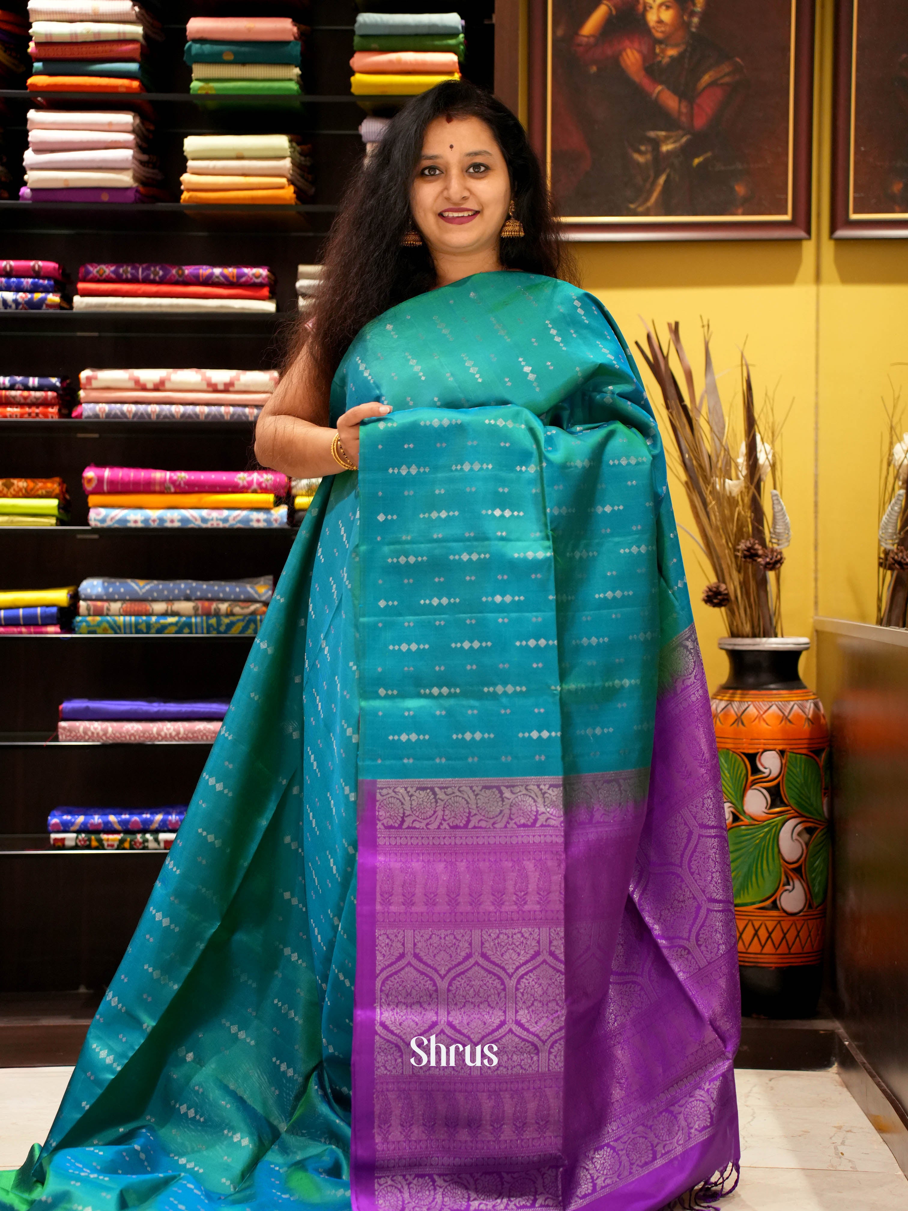 Green & Purple - Soft Silk Saree - Shop on ShrusEternity.com