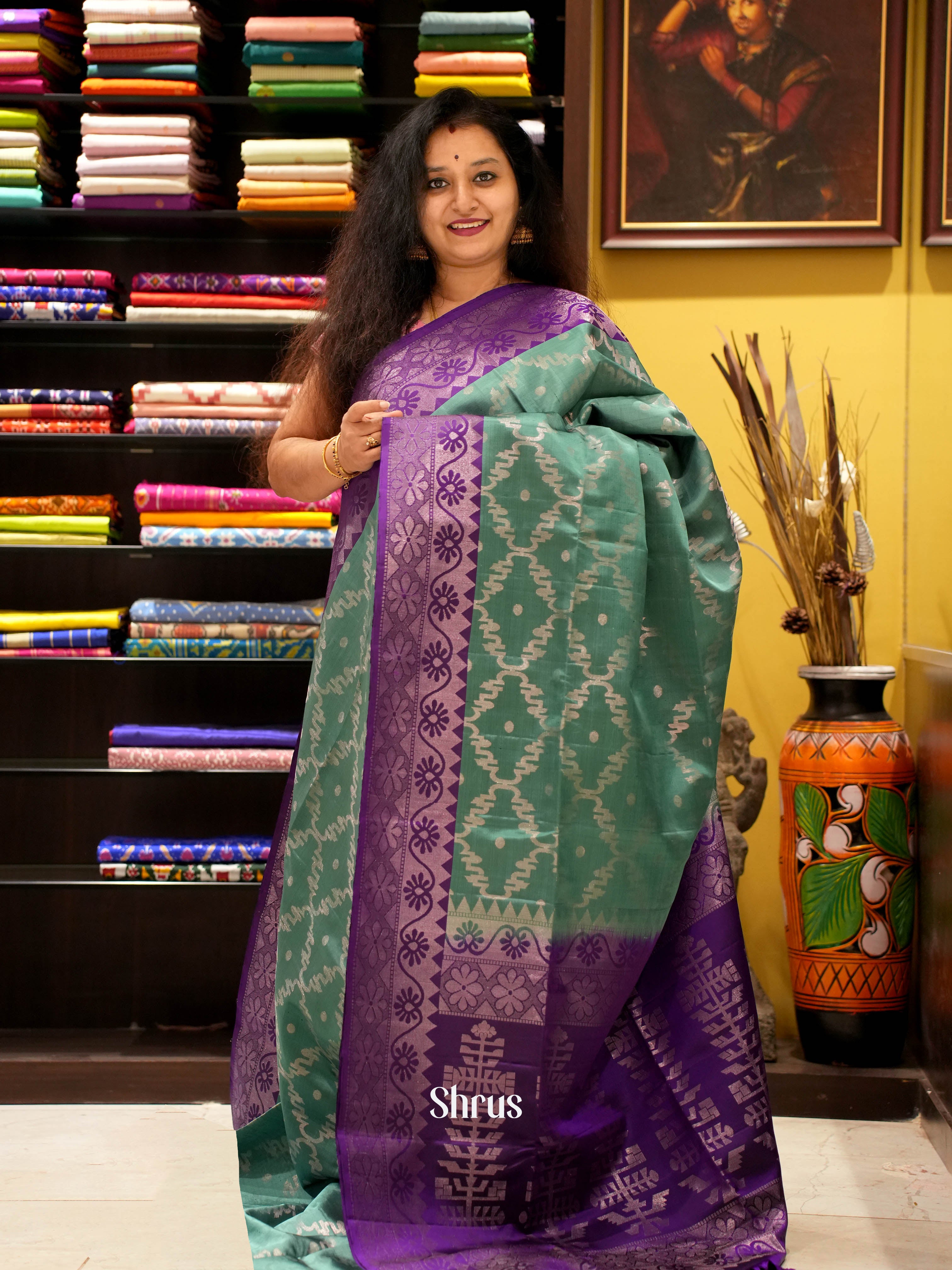 Green & Purple - Soft Silk Saree - Shop on ShrusEternity.com