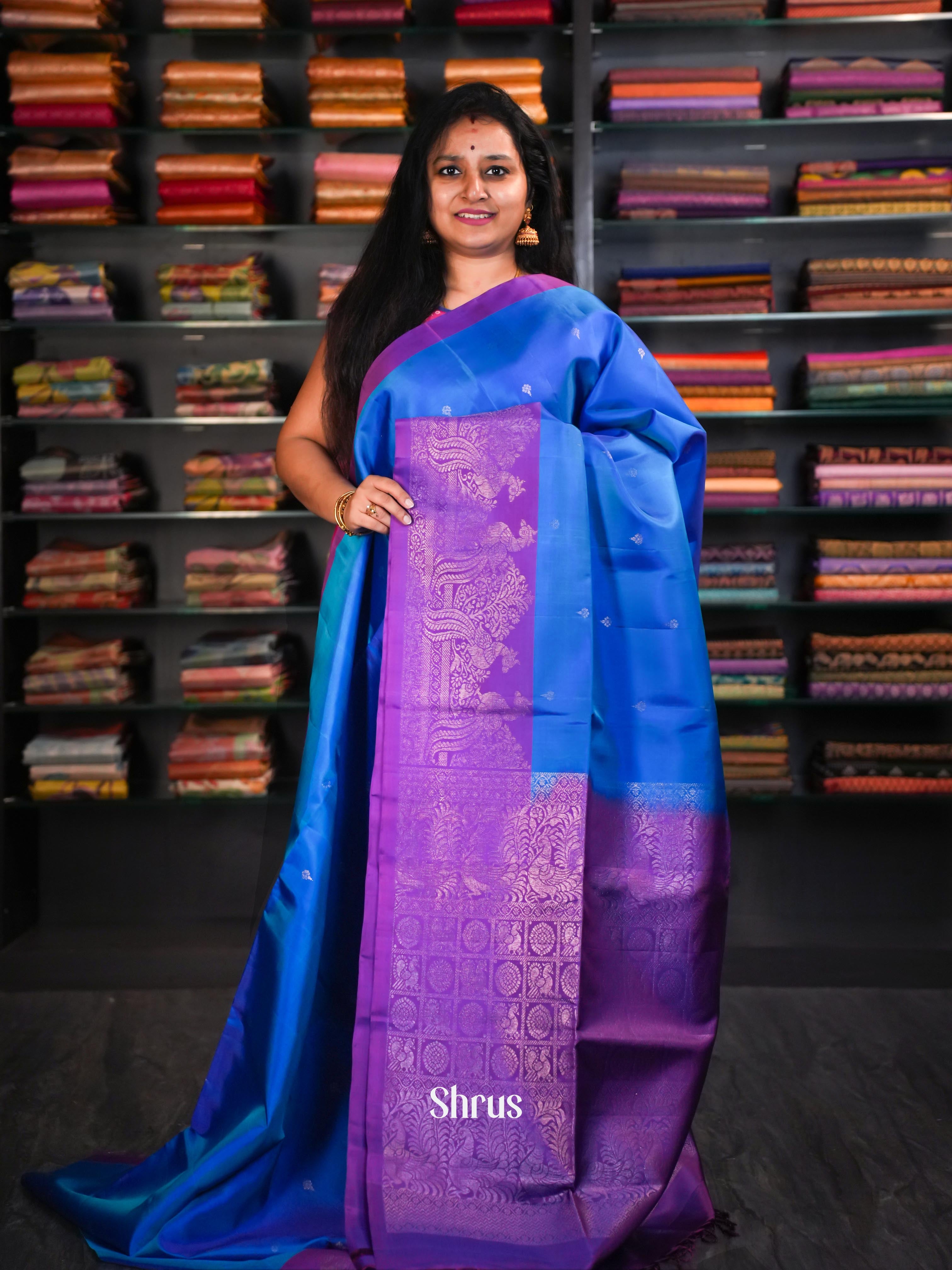 Double Shaded Blue & Purple - Soft Silk Saree-1