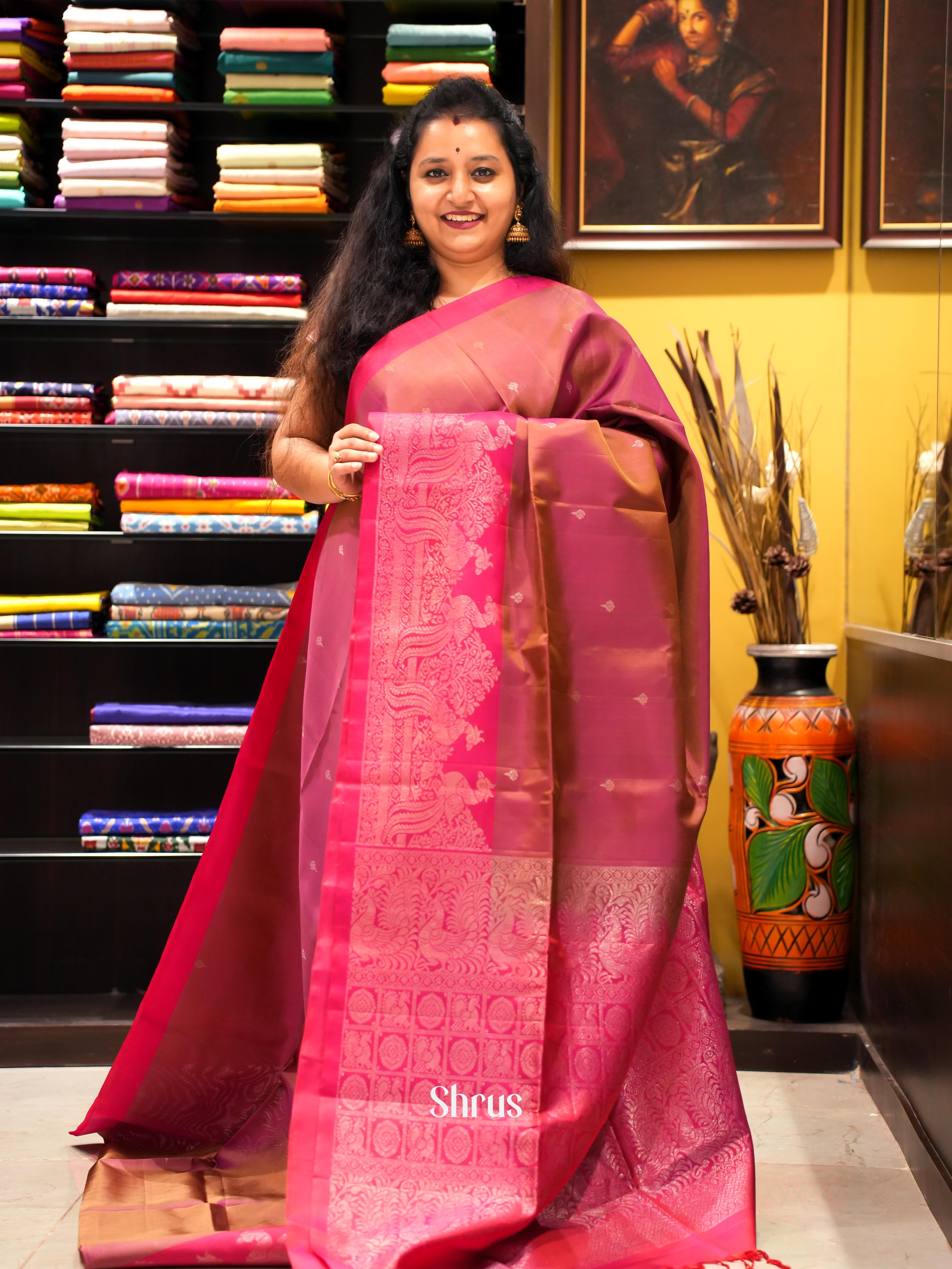 Purple & Pink - Soft Silk Saree - Shop on ShrusEternity.com