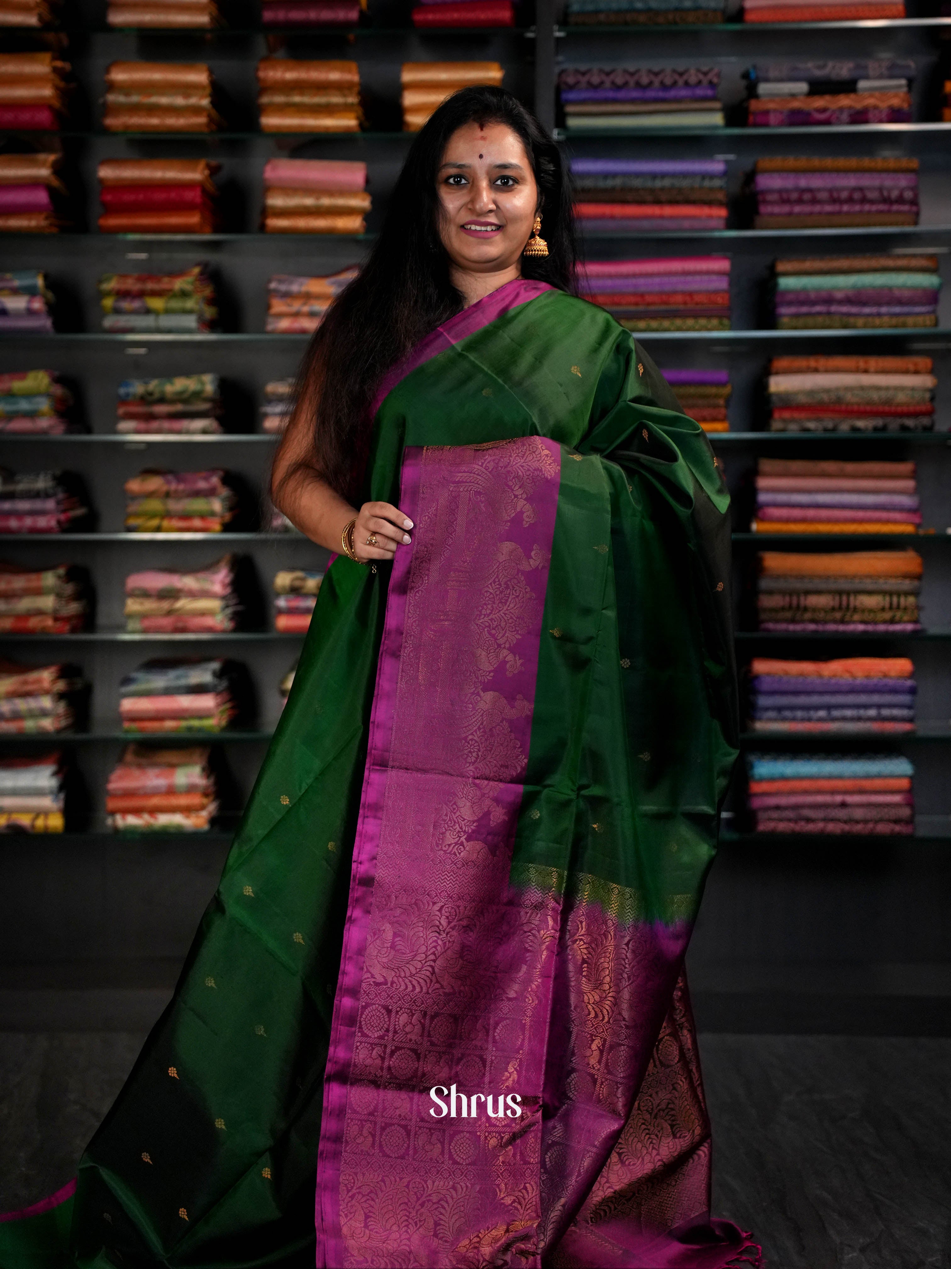 Green & Purple- Soft Silk Saree - Shop on ShrusEternity.com