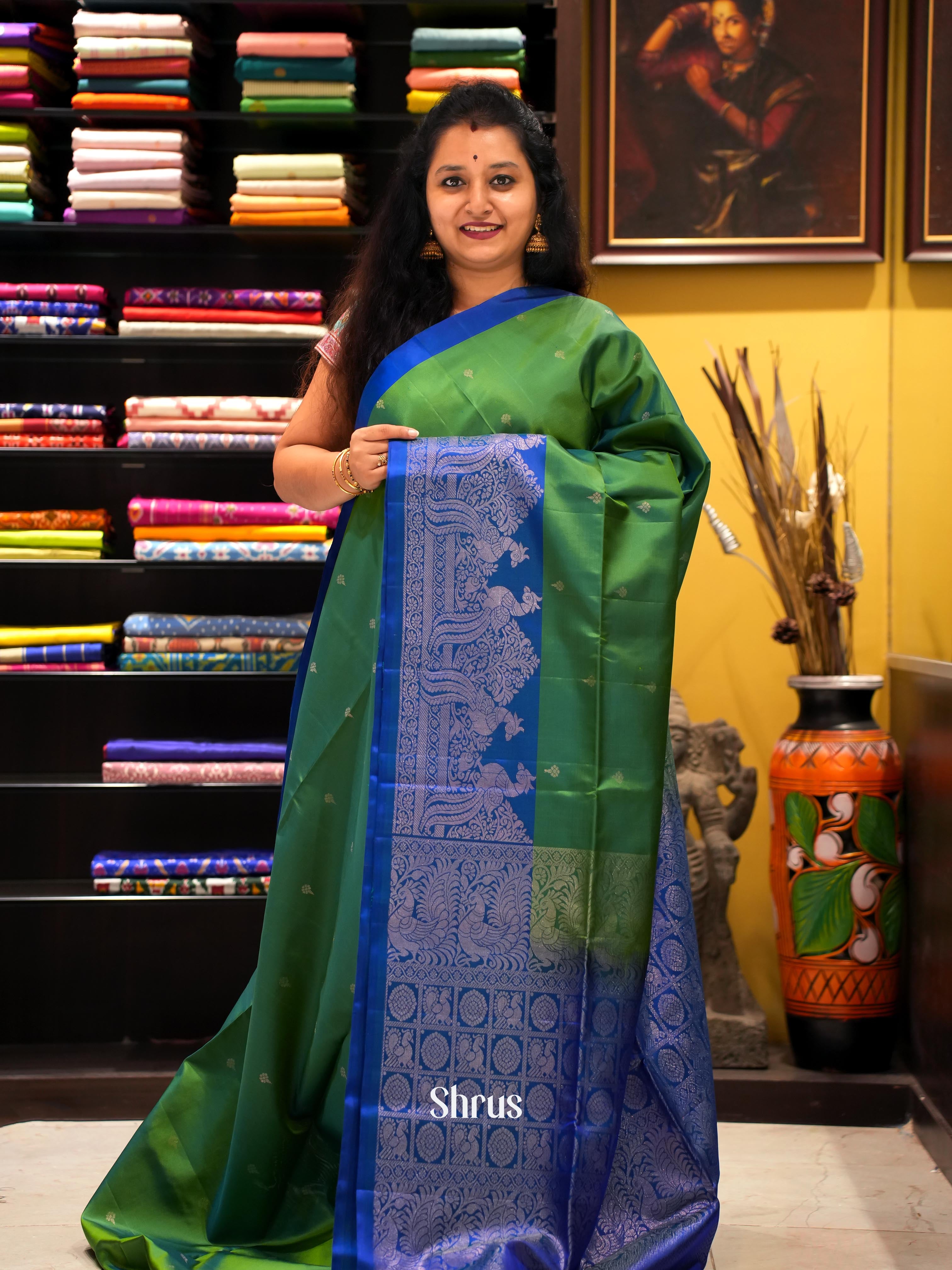 Green & Blue - Soft Silk Saree - Shop on ShrusEternity.com