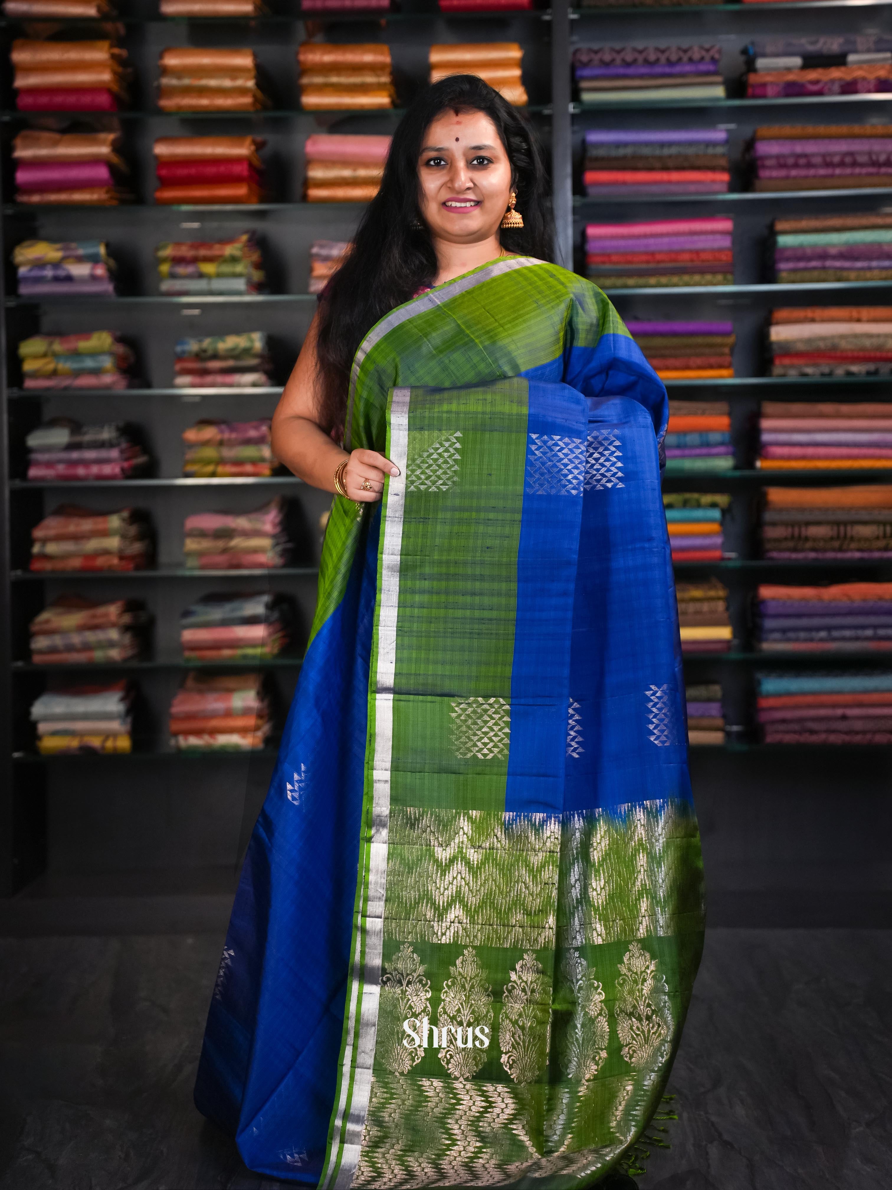 Green & Blue - Soft Silk Saree - Shop on ShrusEternity.com