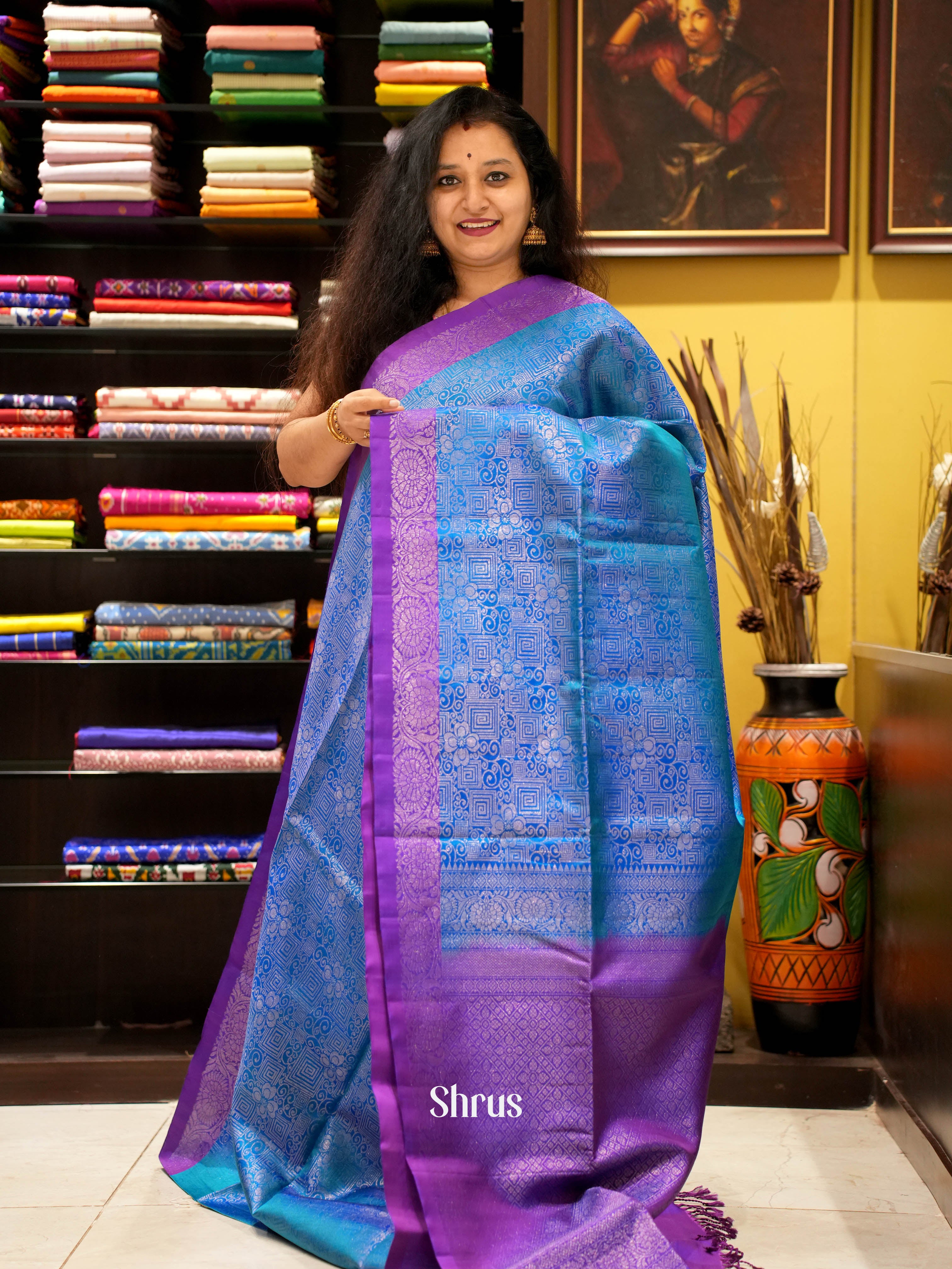 Blue & Purple - Soft Silk Saree - Shop on ShrusEternity.com