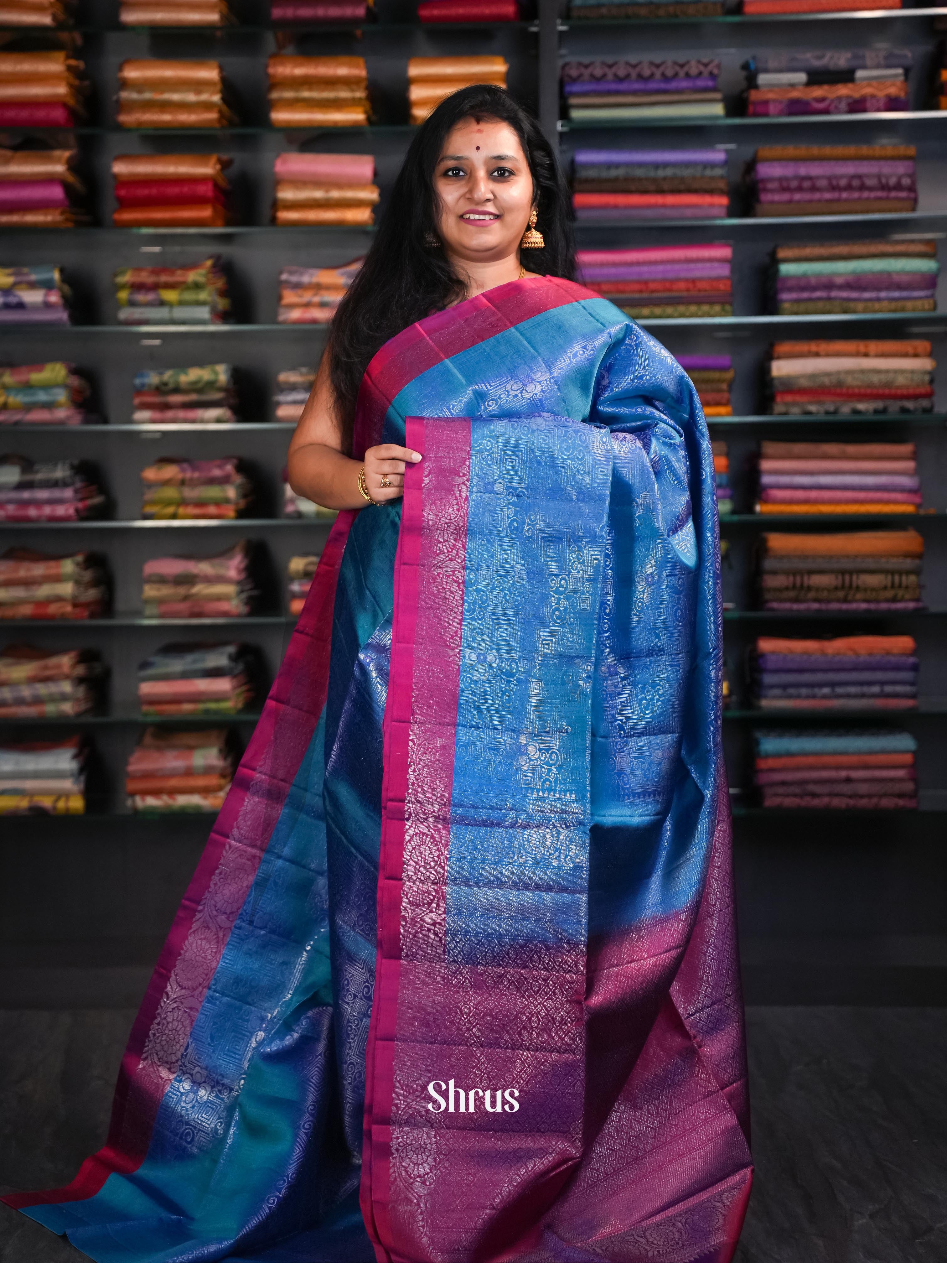 Blue & Purple - Soft Silk Saree - Shop on ShrusEternity.com