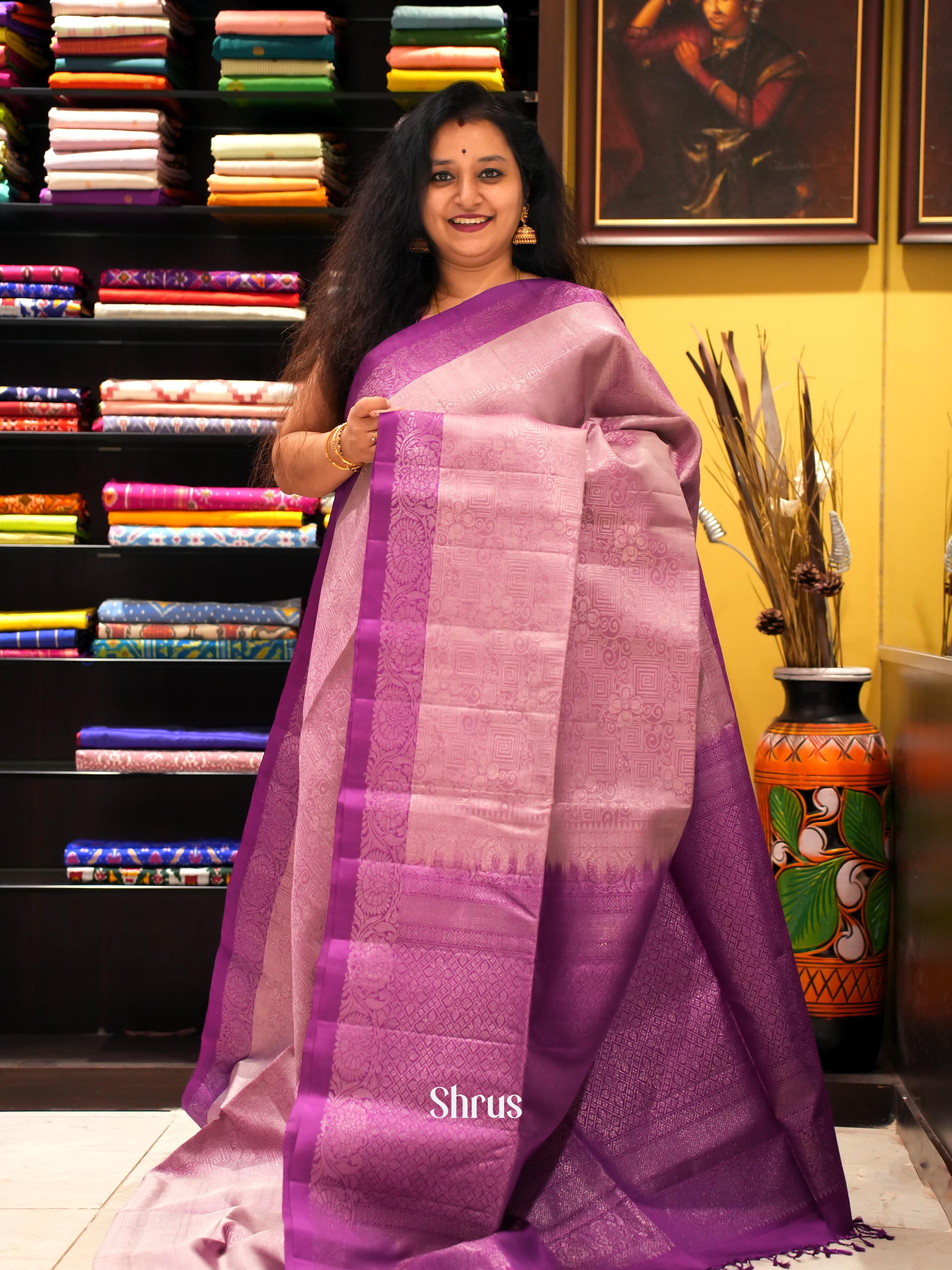 Pink & Purple - Soft Silk Saree - Shop on ShrusEternity.com