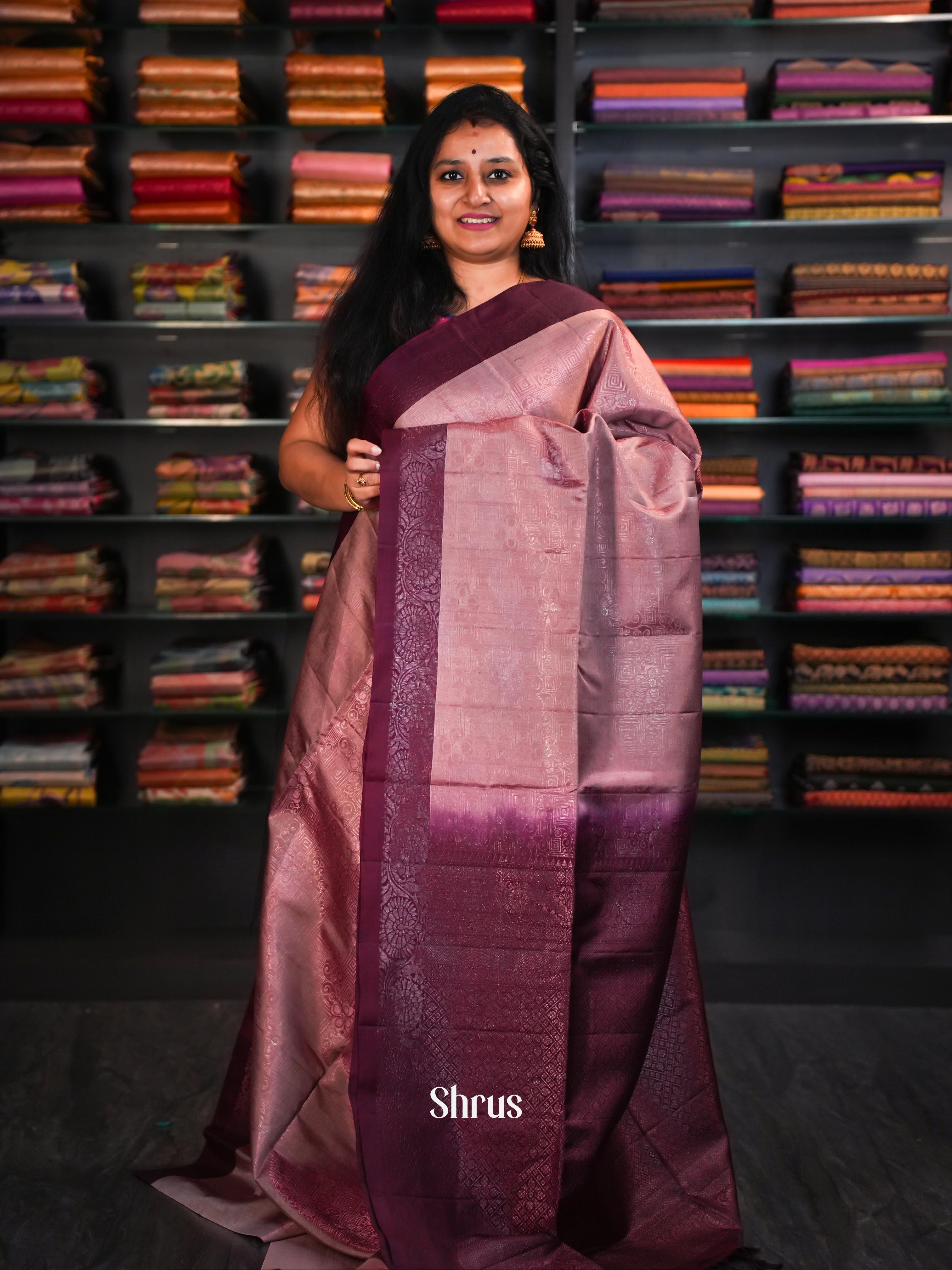 Brownish Purple & Peachy Purple - Soft Silk Saree - Shop on ShrusEternity.com