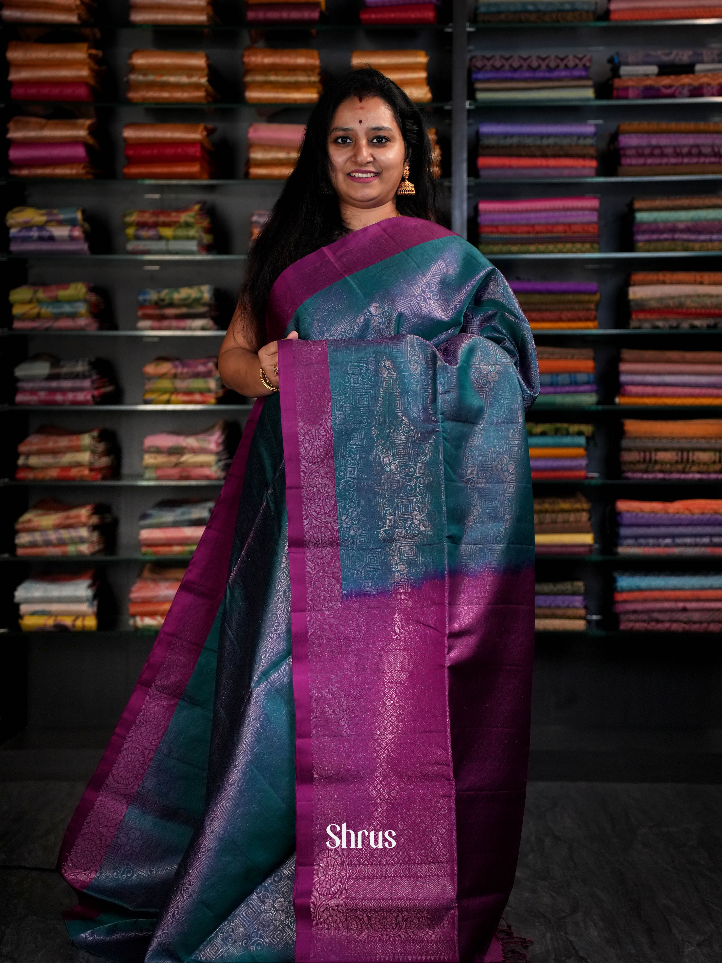 Blue & Purple - Soft Silk Saree - Shop on ShrusEternity.com