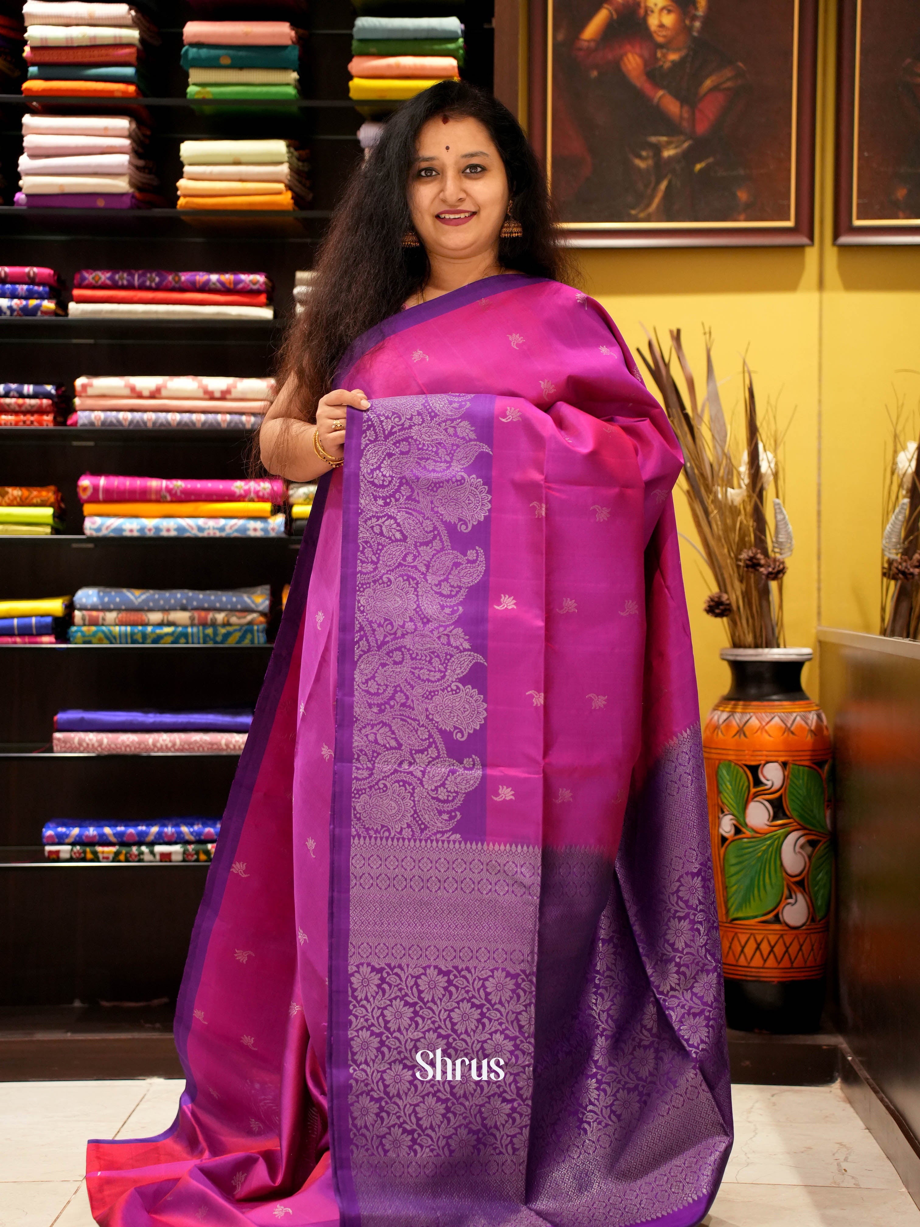 Majenta & Purple - Soft Silk Saree - Shop on ShrusEternity.com