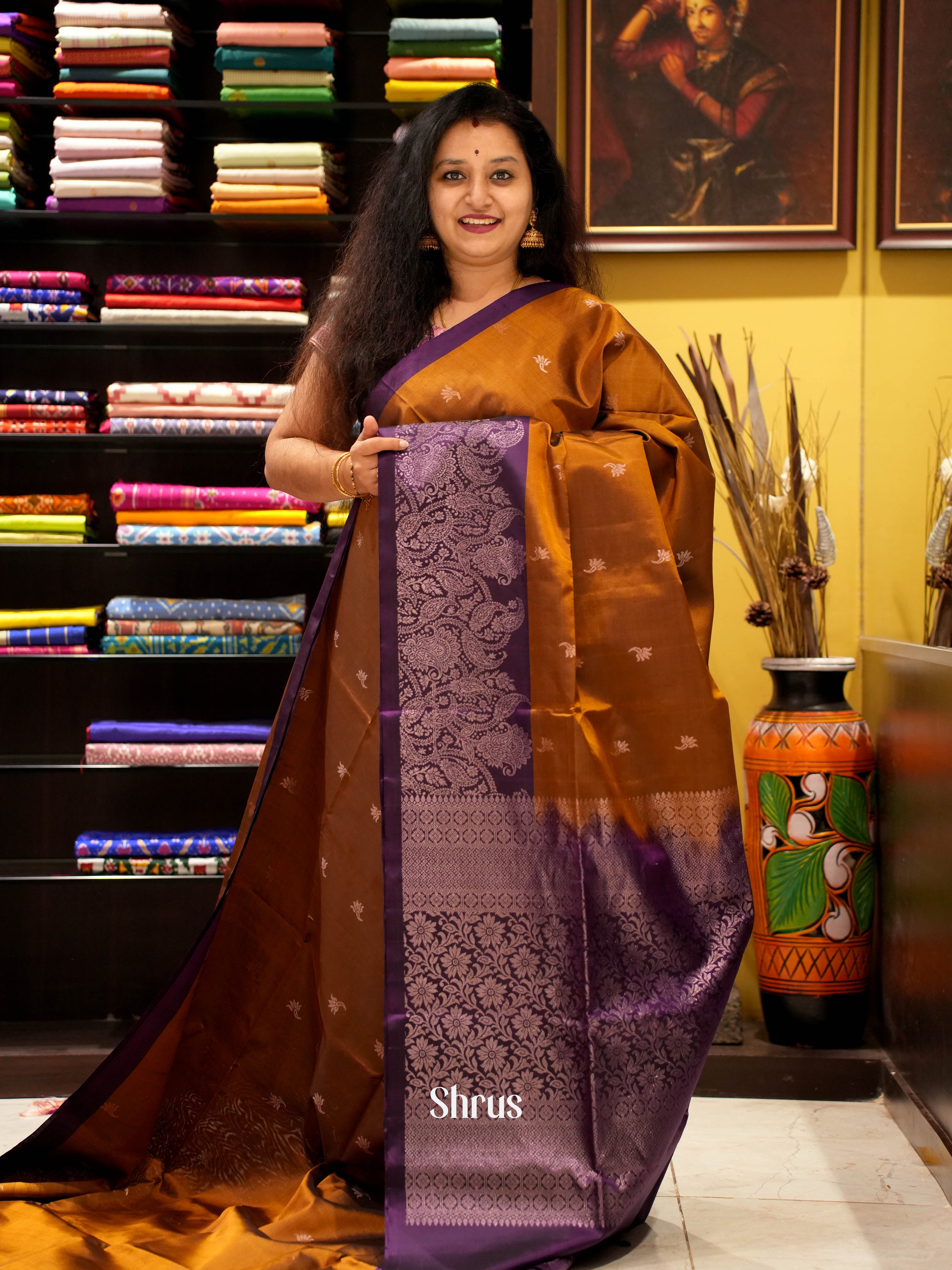 Honey & Purple- Soft Silk Saree - Shop on ShrusEternity.com