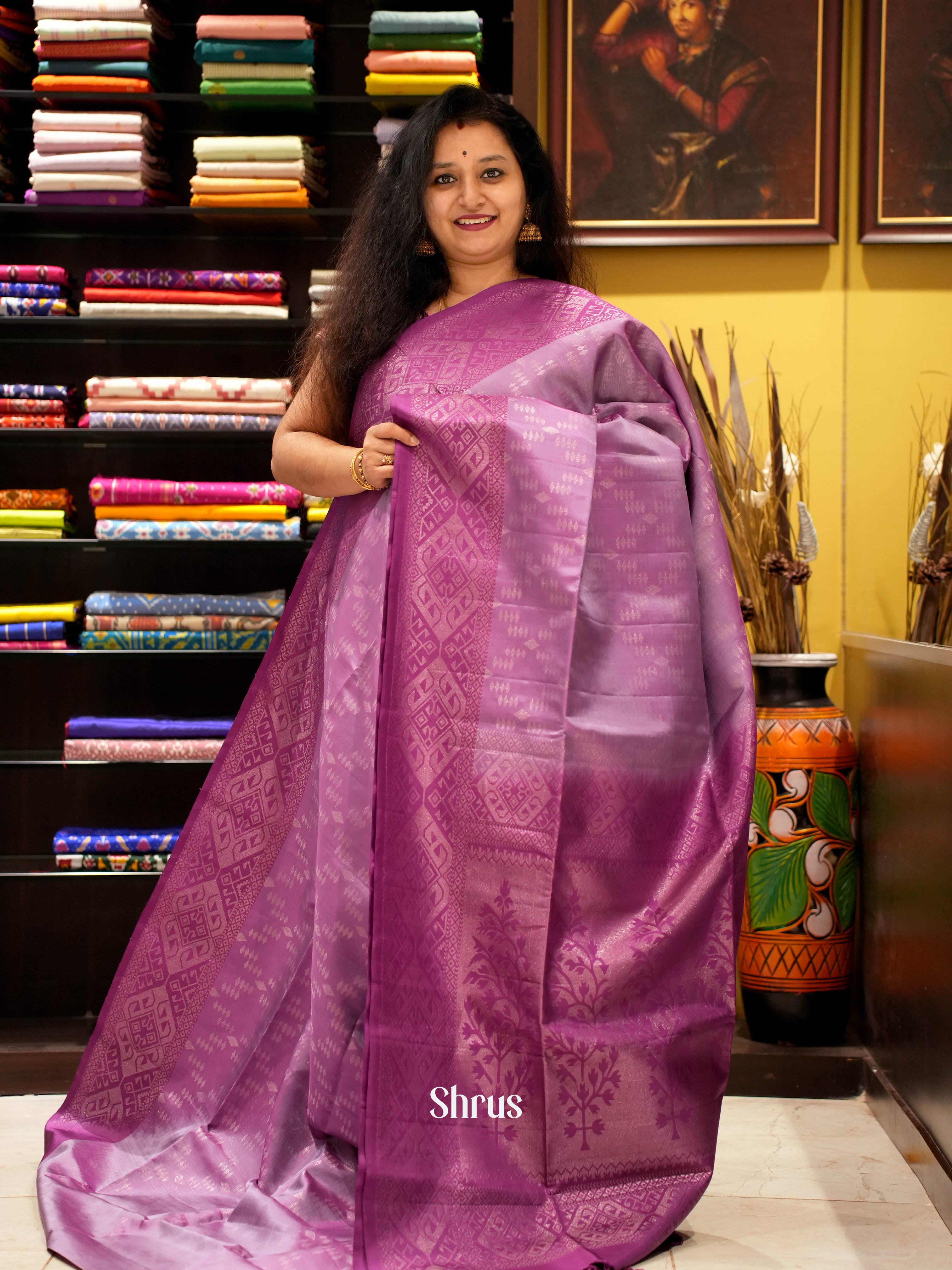 lavender & Purple - Soft Silk Saree - Shop on ShrusEternity.com