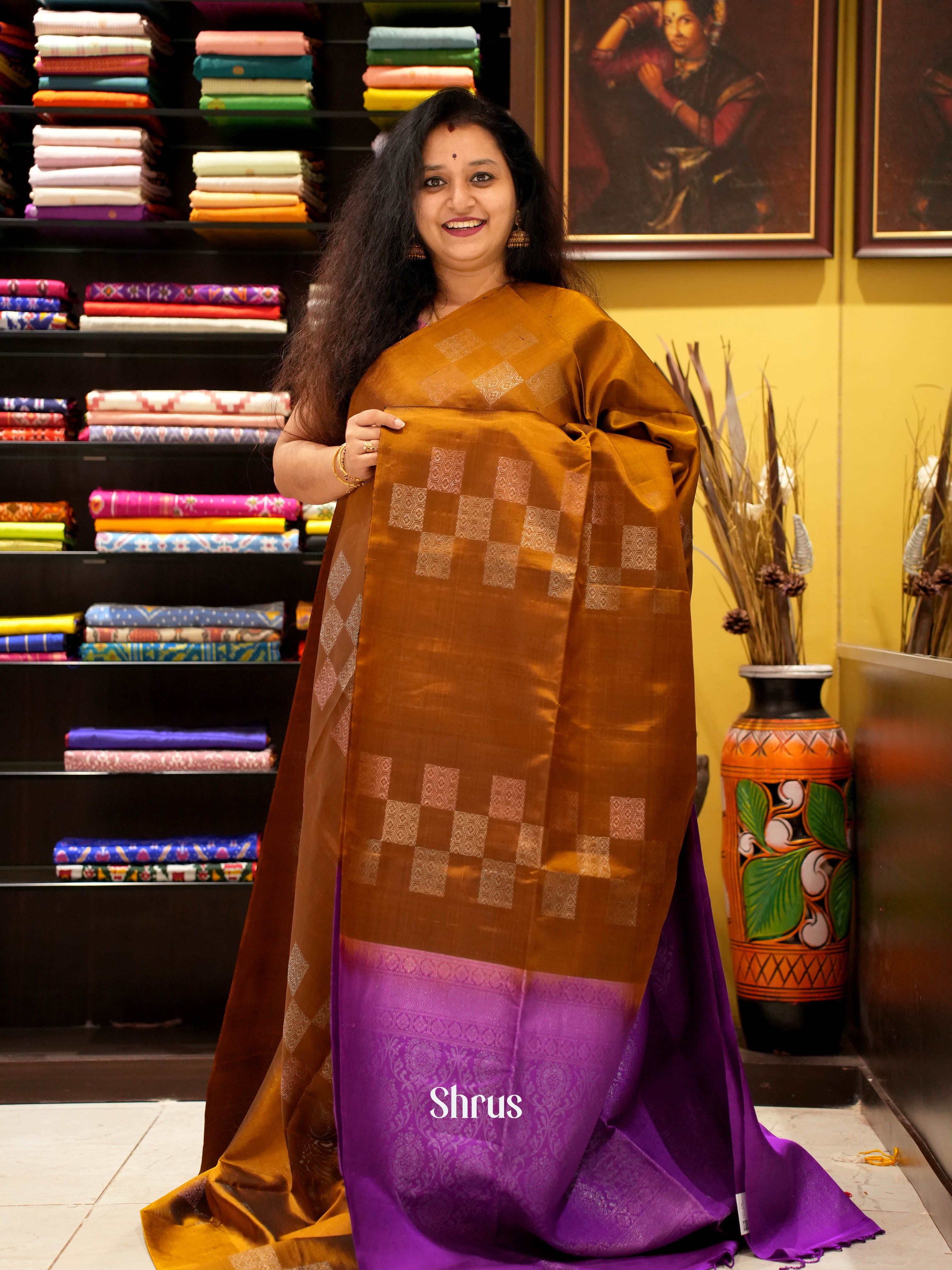 Honey & Purple - Soft Silk Saree - Shop on ShrusEternity.com