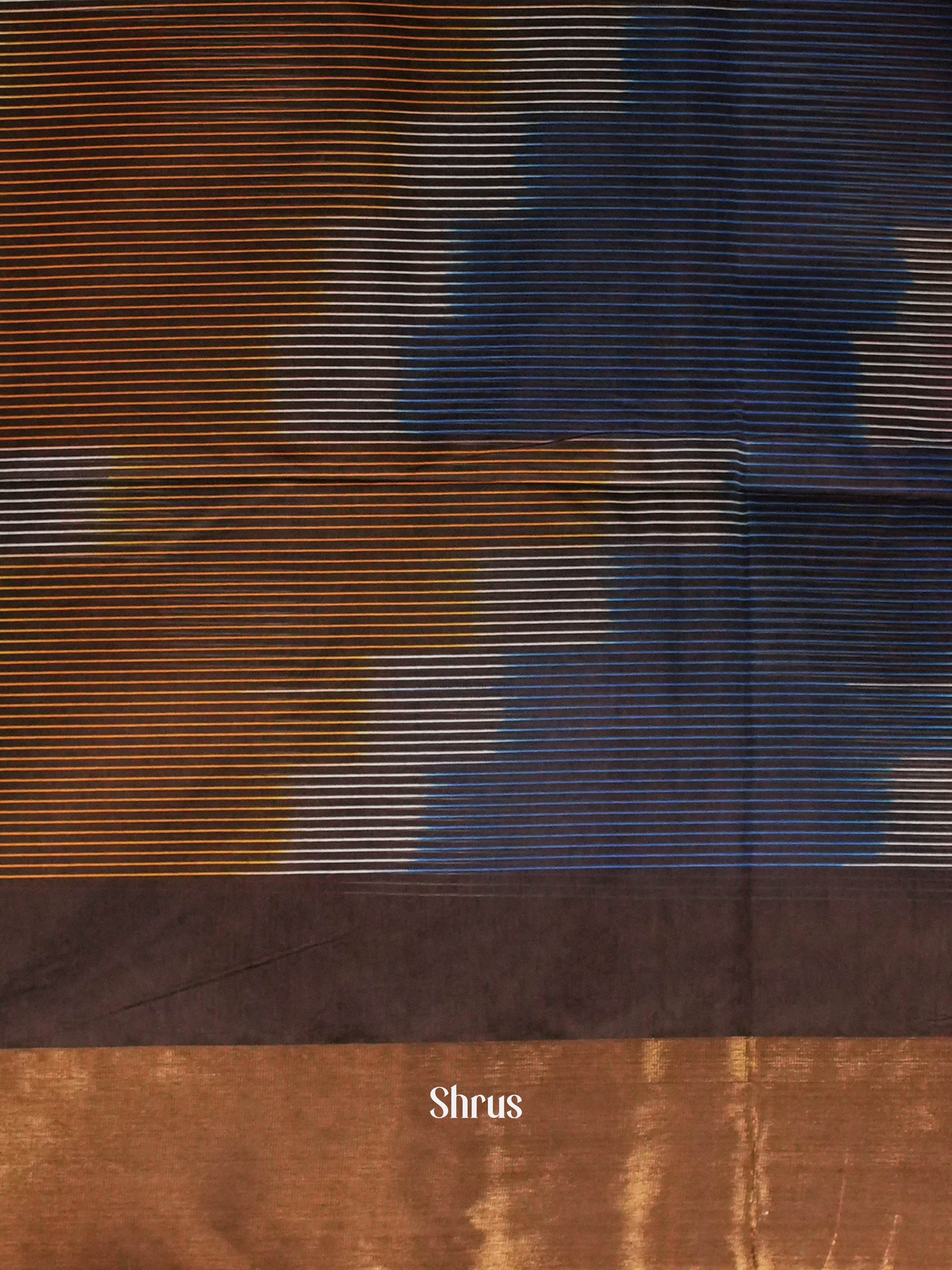 Brown & Blue - Ikkat Kora Saree - Shop on ShrusEternity.com