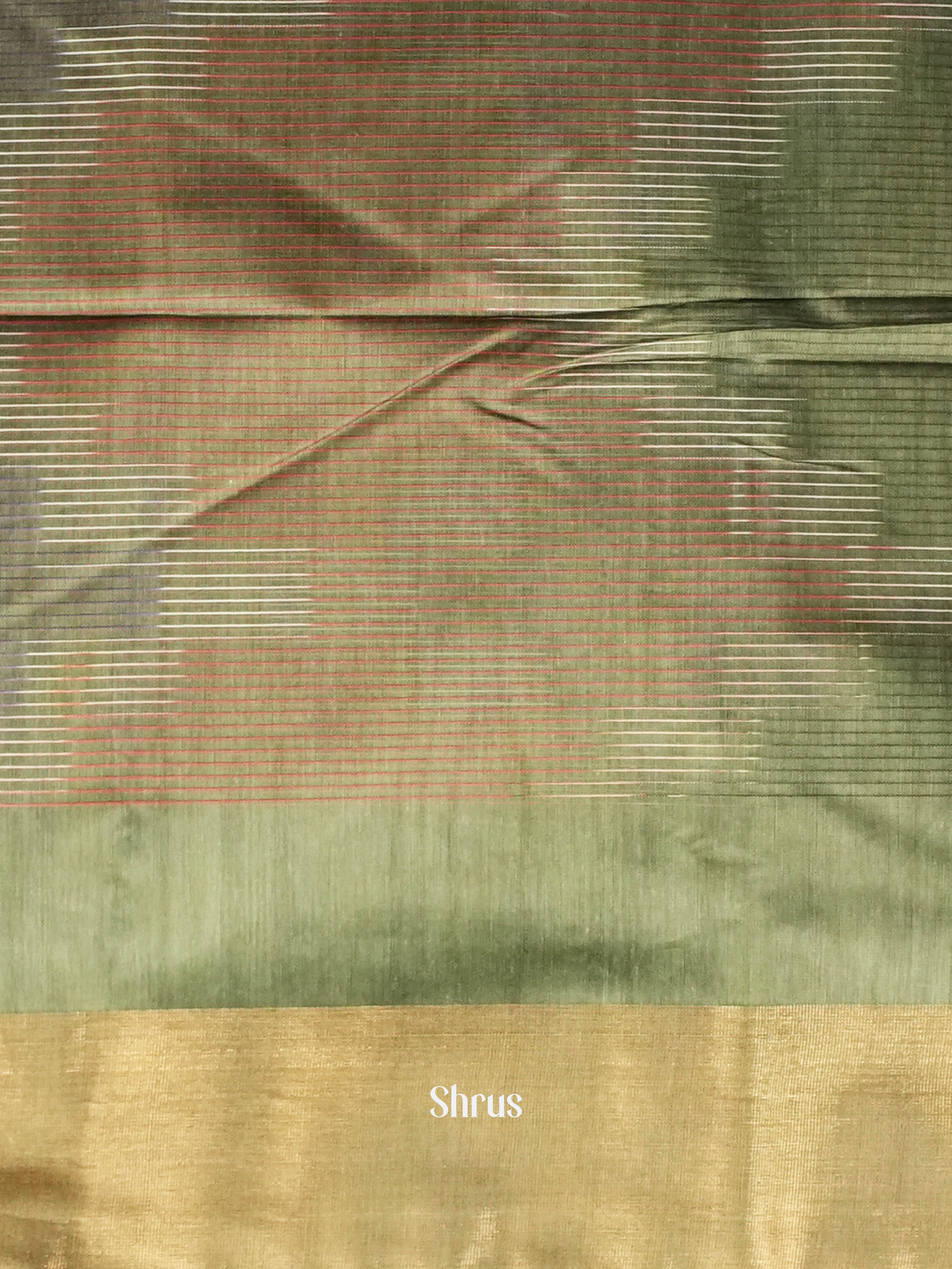 Greenish Grey - Ikkat Kora Saree - Shop on ShrusEternity.com