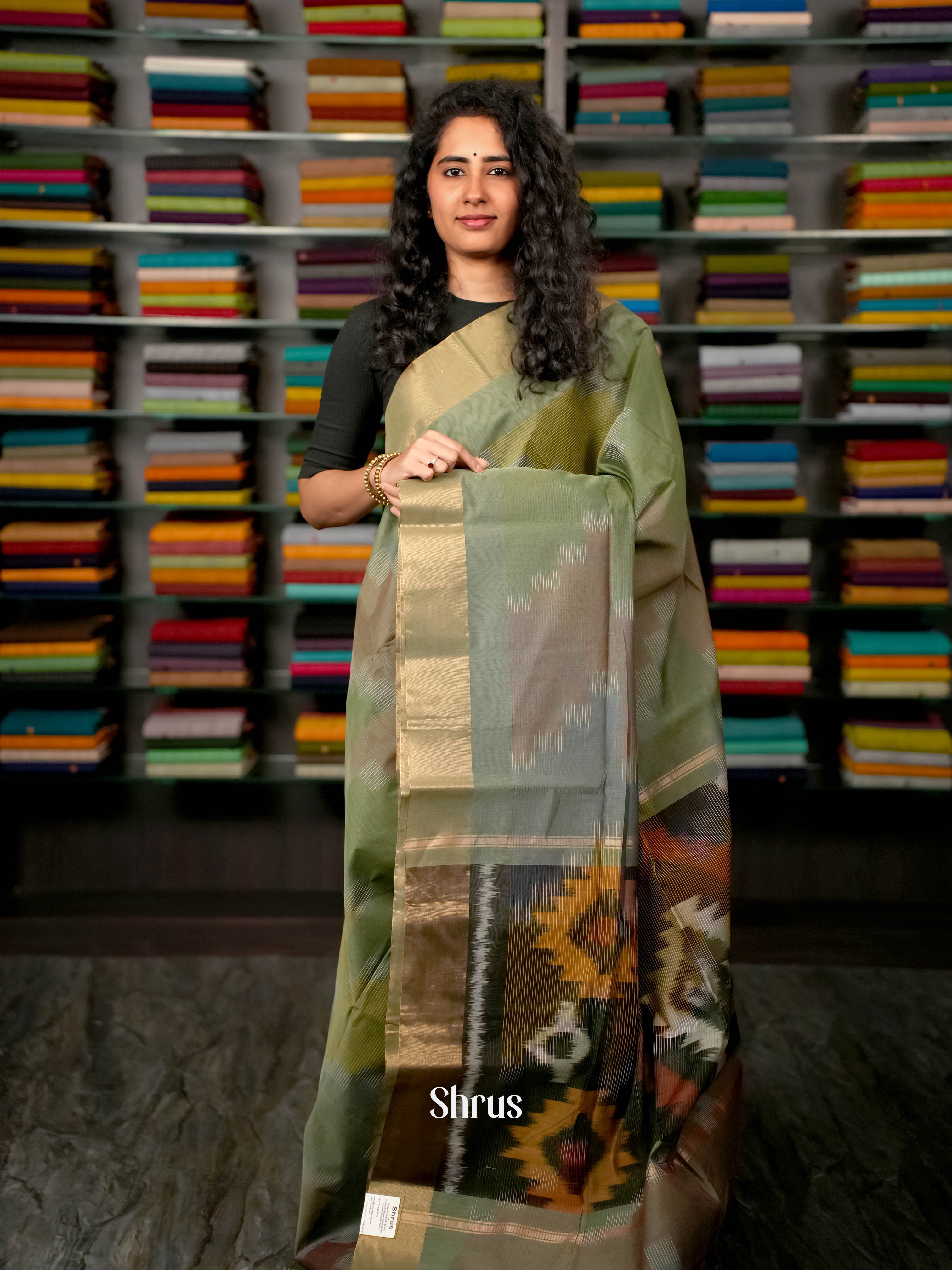 Green - Ikkat Kora Saree - Shop on ShrusEternity.com