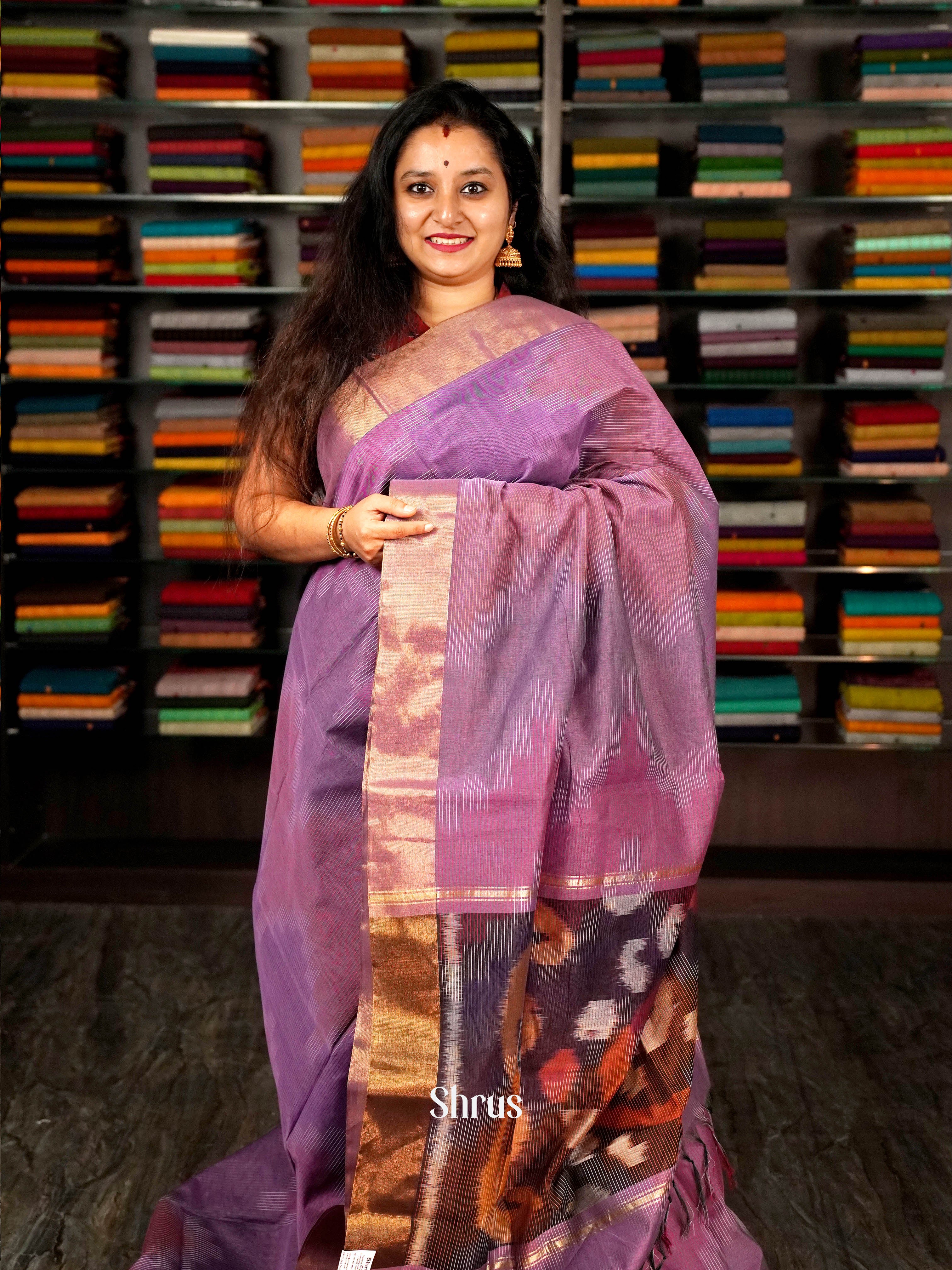 Purple- Ikkat Kora Saree - Shop on ShrusEternity.com