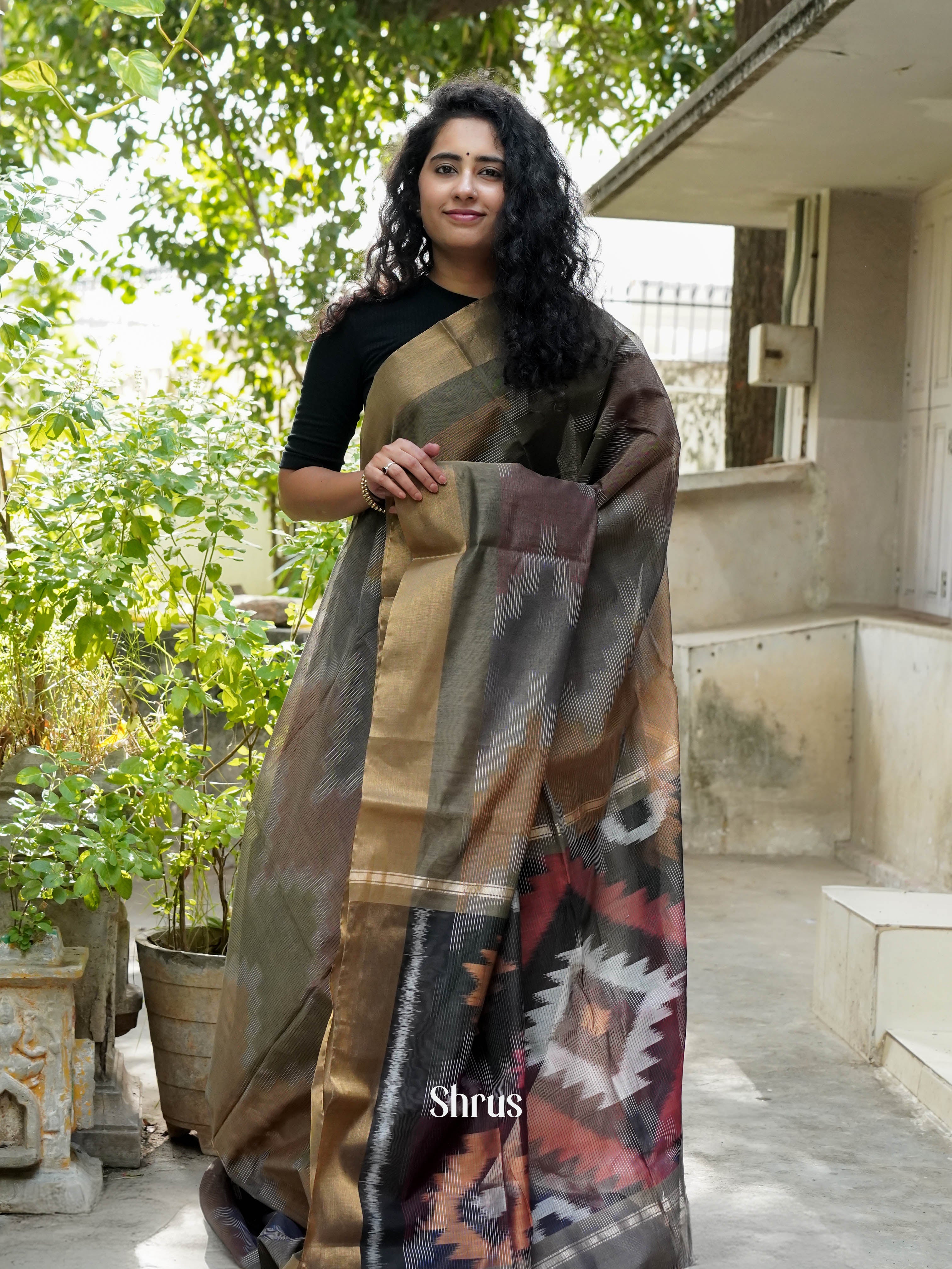 Multicolours - Ikkat Kora Saree - Shop on ShrusEternity.com