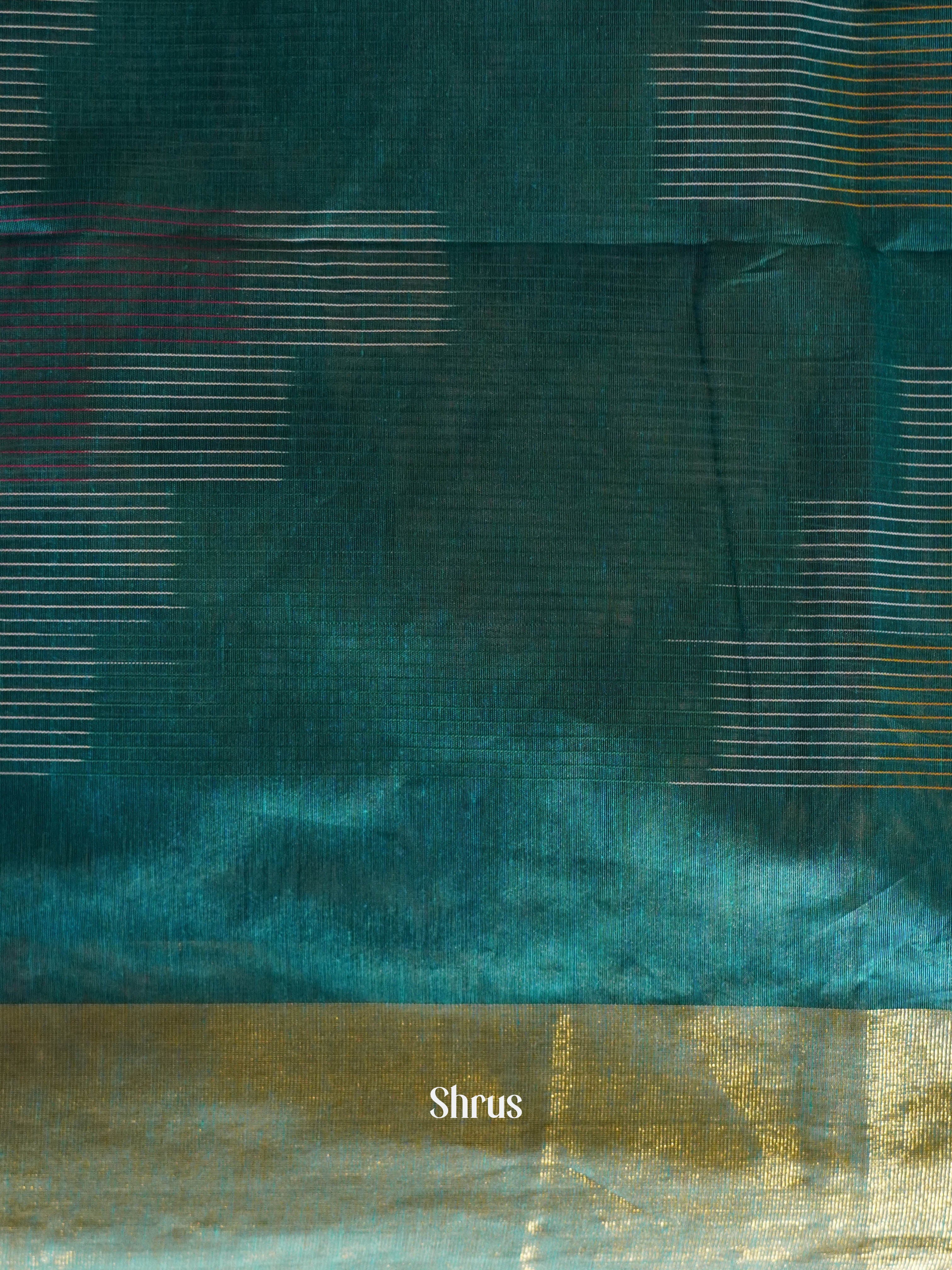 Blue Green - Ikkat Kora Saree - Shop on ShrusEternity.com