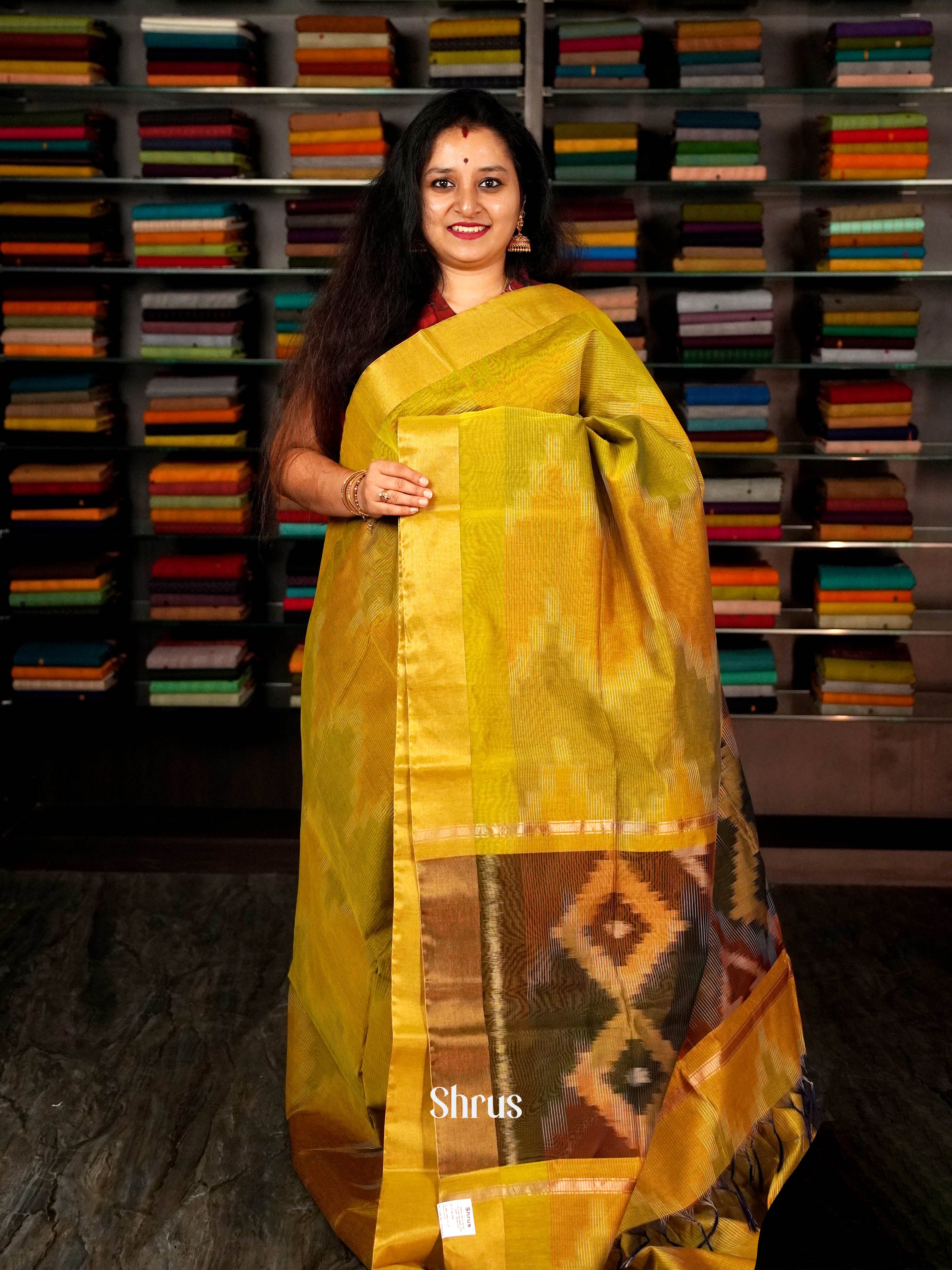 Mehandi Green & Brown - Ikkat Kora Saree - Shop on ShrusEternity.com