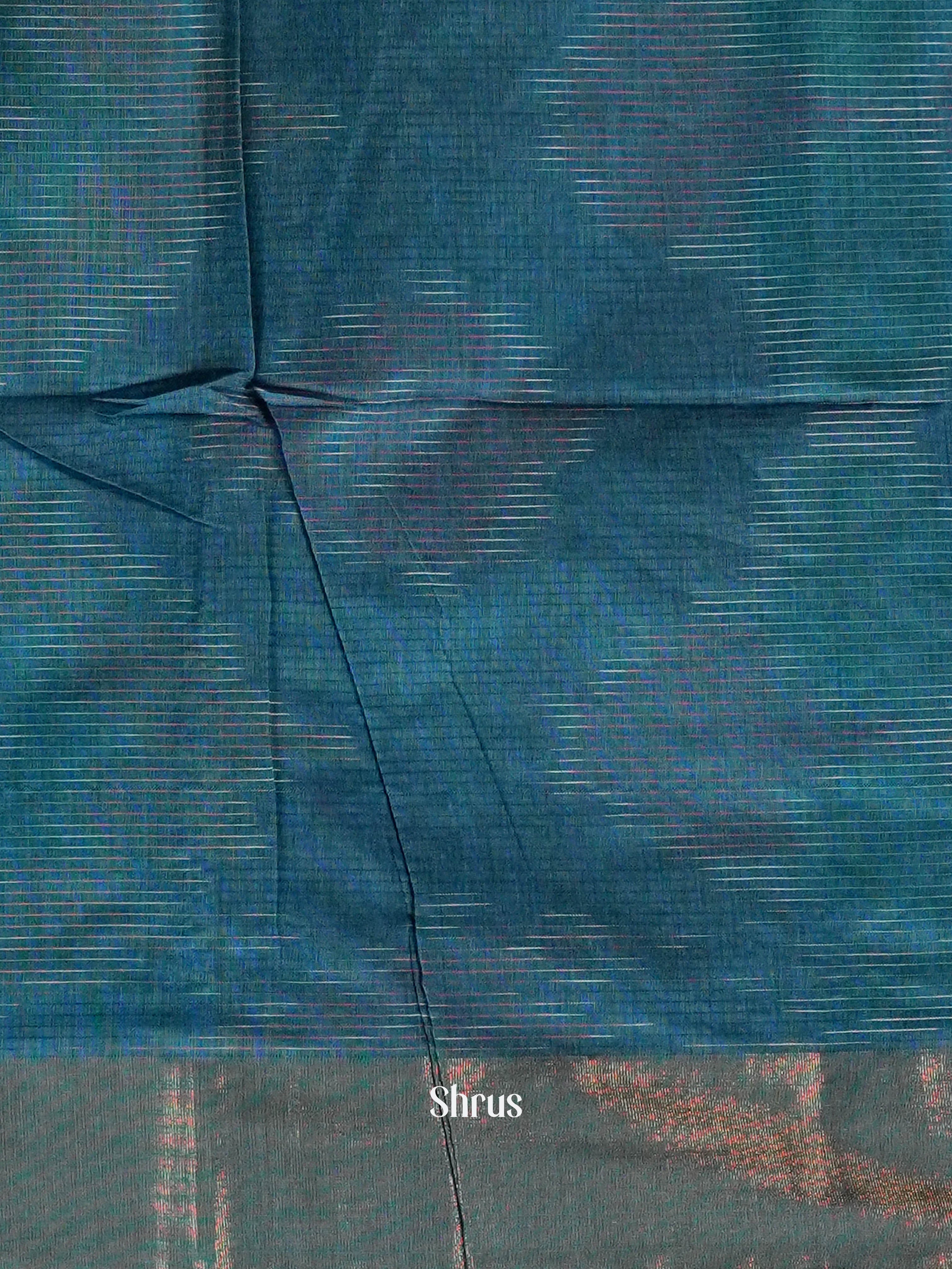Teal - Ikkat Kora Saree - Shop on ShrusEternity.com