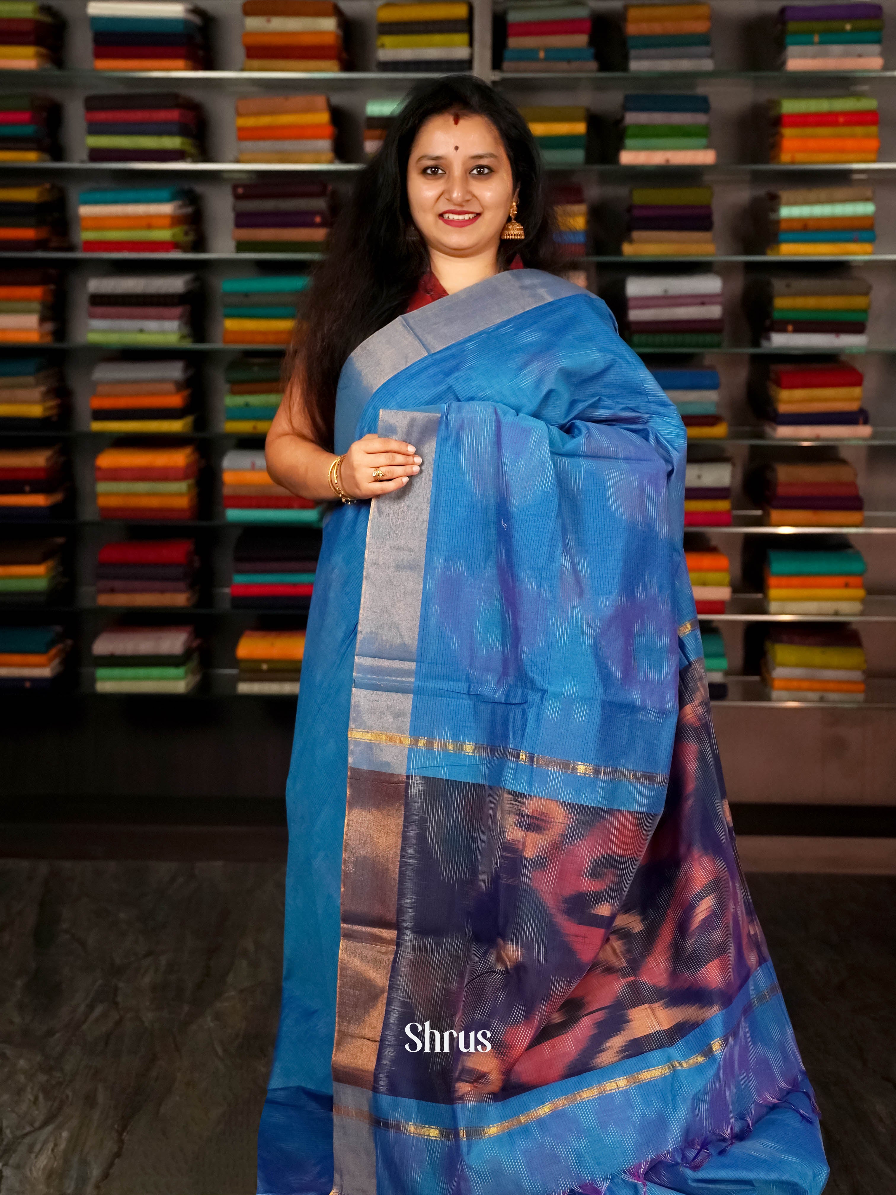 CHS10879 - Ikkat Kora Saree - Shop on ShrusEternity.com