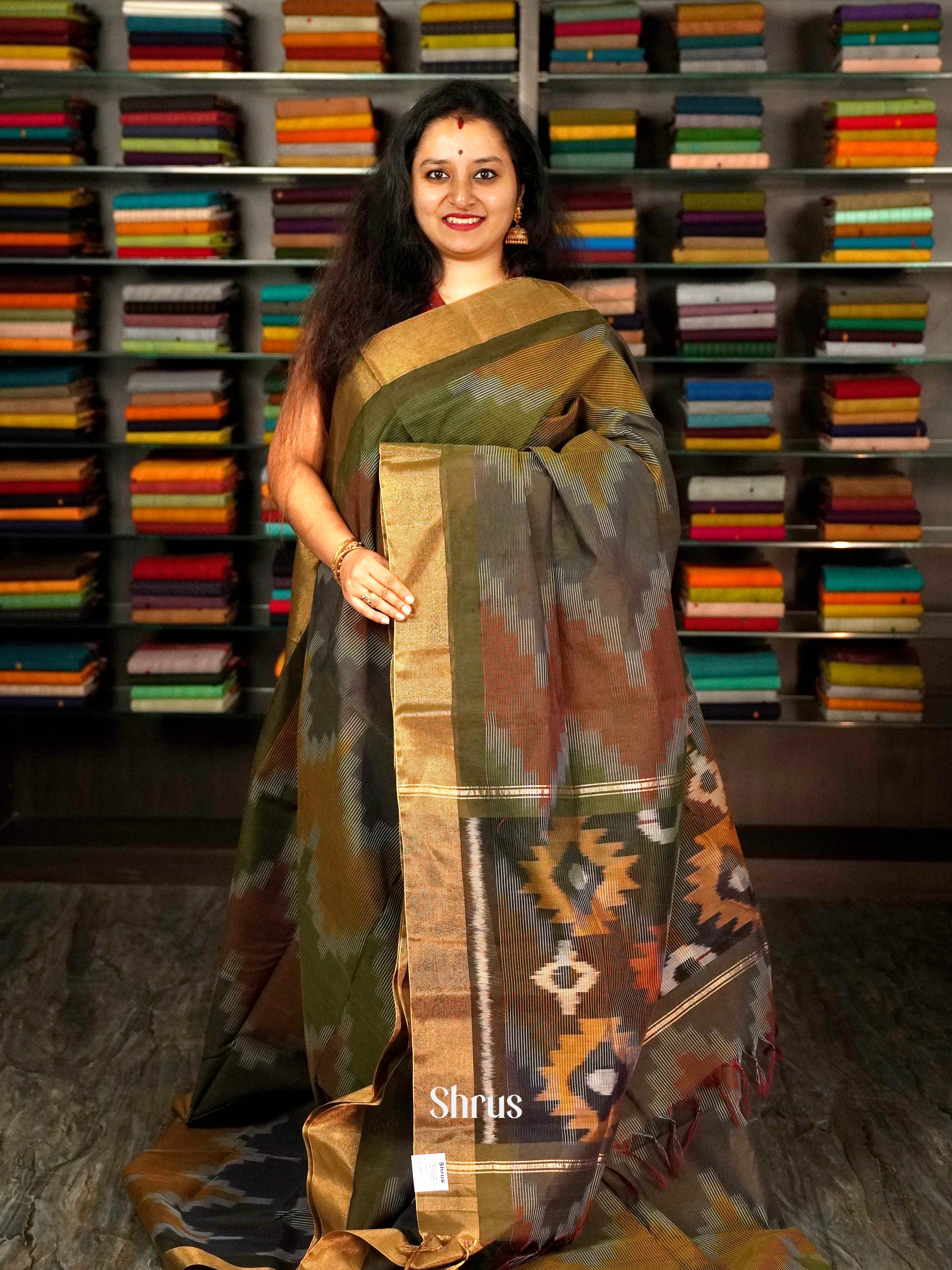 CHS10882 - Ikkat Kora Saree - Shop on ShrusEternity.com