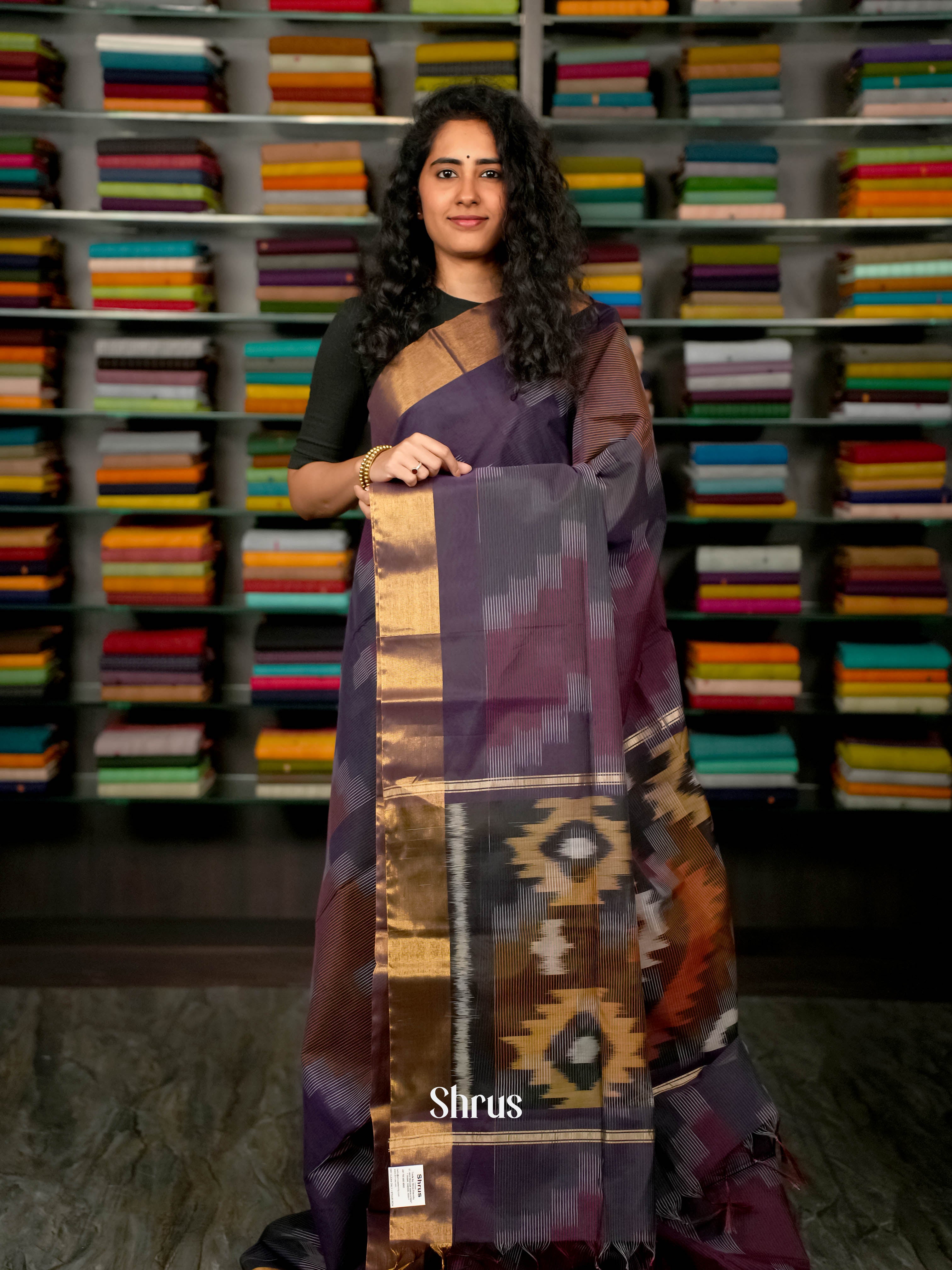 Purple - Ikkat Kora Saree - Shop on ShrusEternity.com