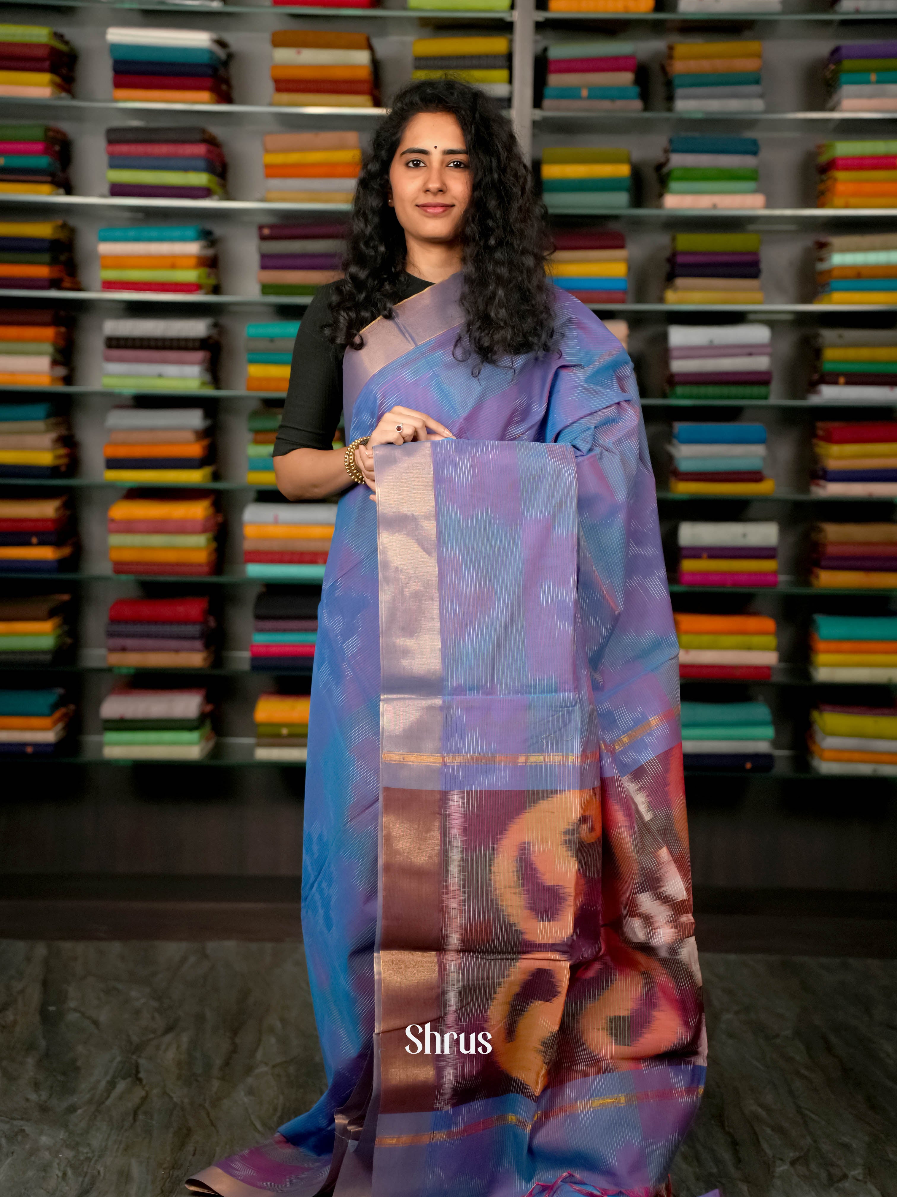 Purple - Ikkat Kora Saree - Shop on ShrusEternity.com