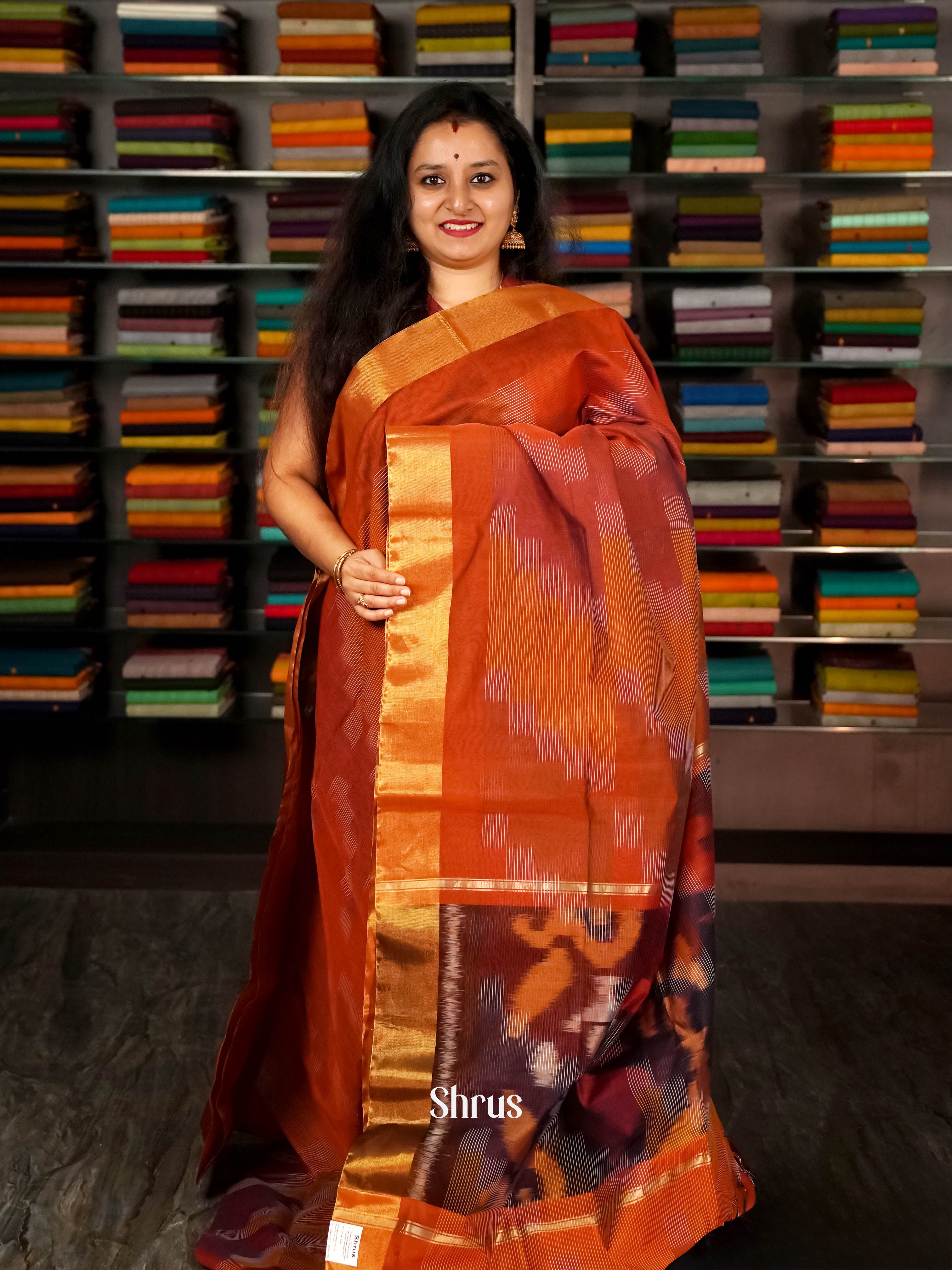 Red - Ikkat Kora Saree - Shop on ShrusEternity.com