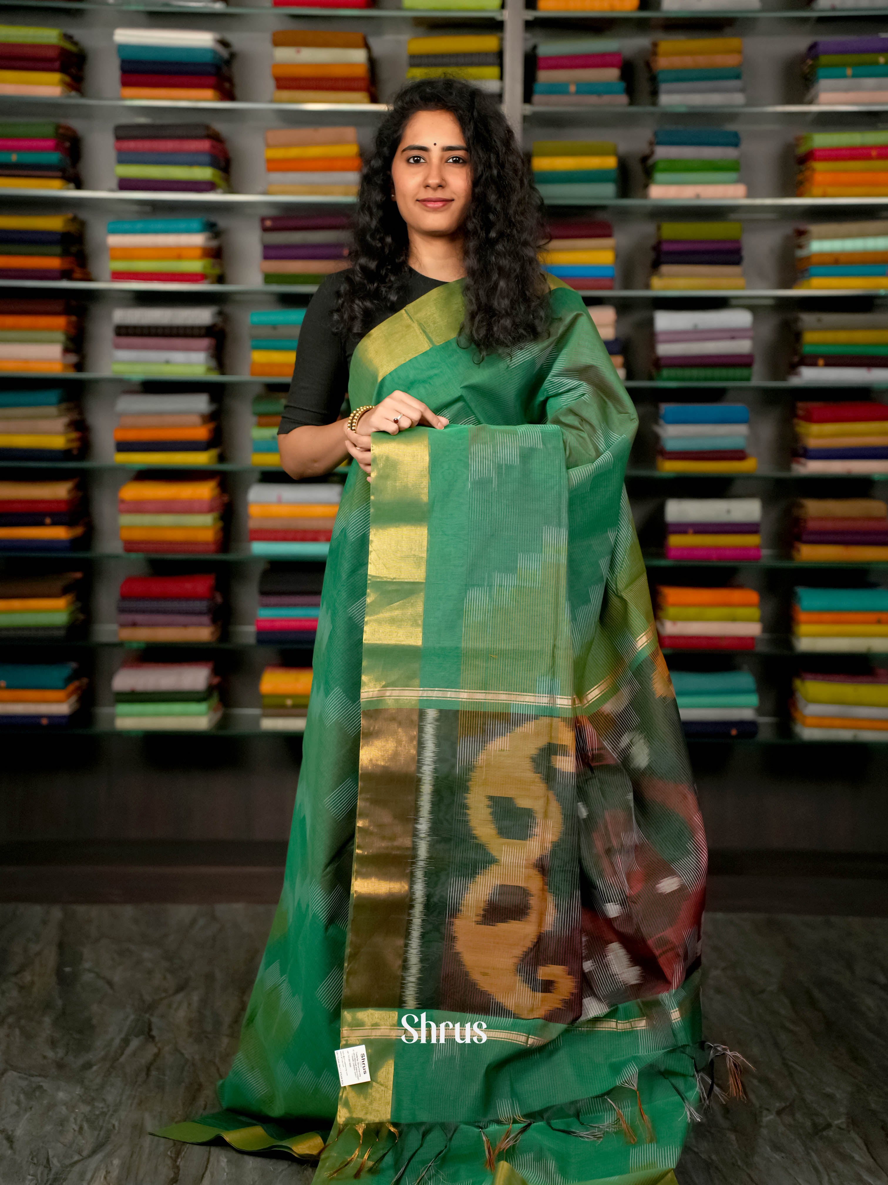 Green - Ikkat Kora Saree - Shop on ShrusEternity.com