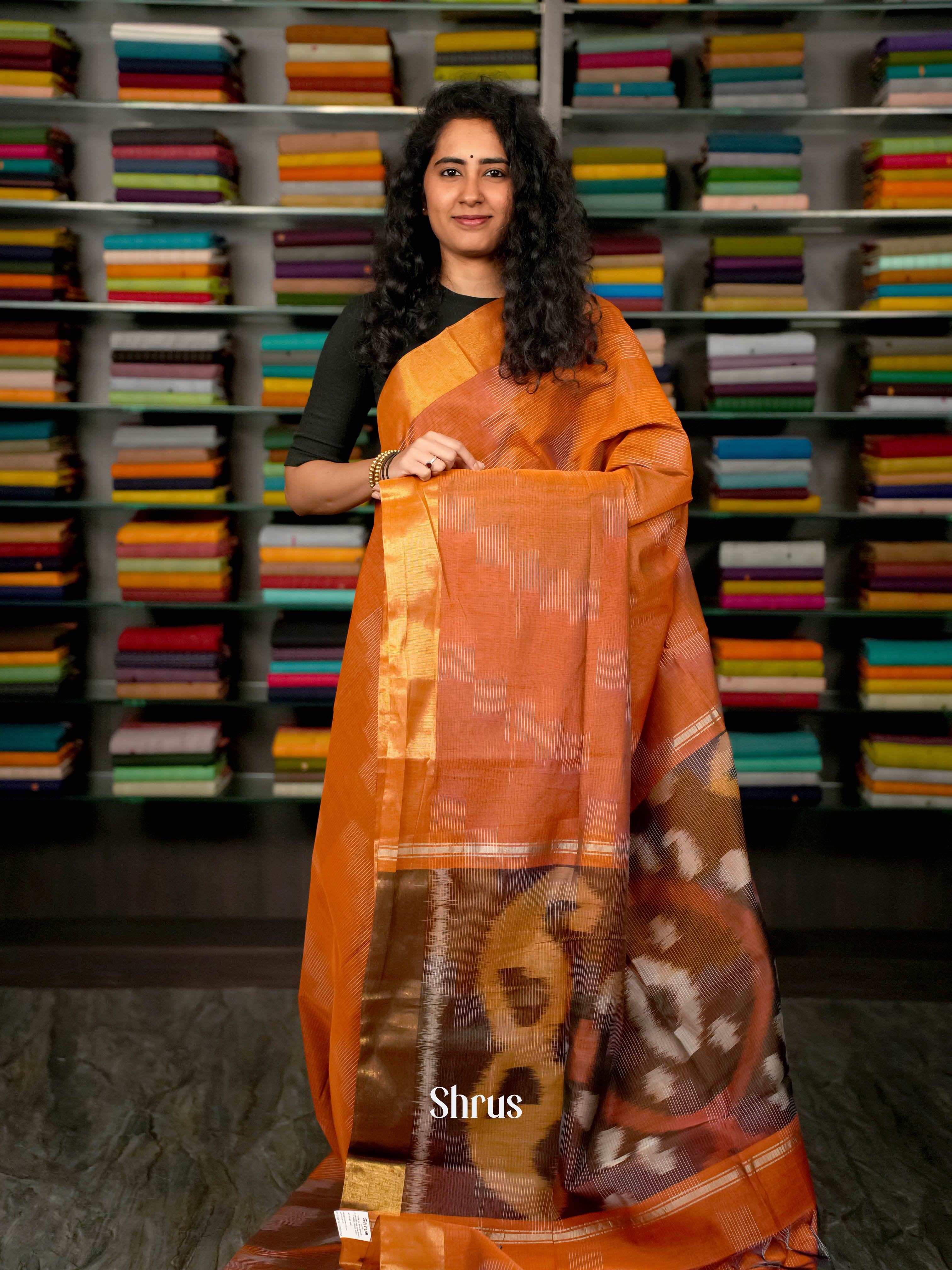 Brick & Brown - Ikkat Kora Saree - Shop on ShrusEternity.com