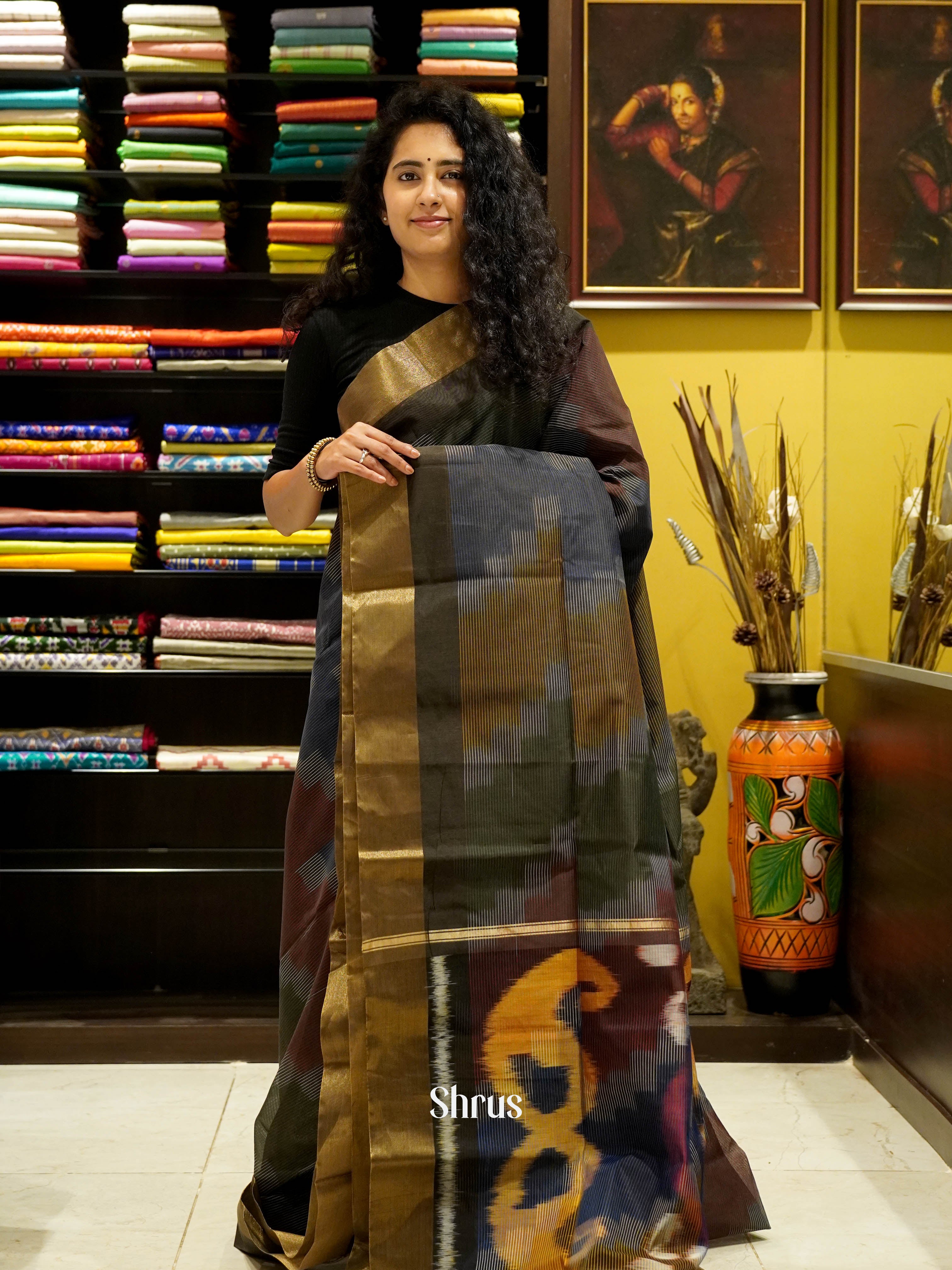 Multicolour - Ikkat Kora Saree - Shop on ShrusEternity.com